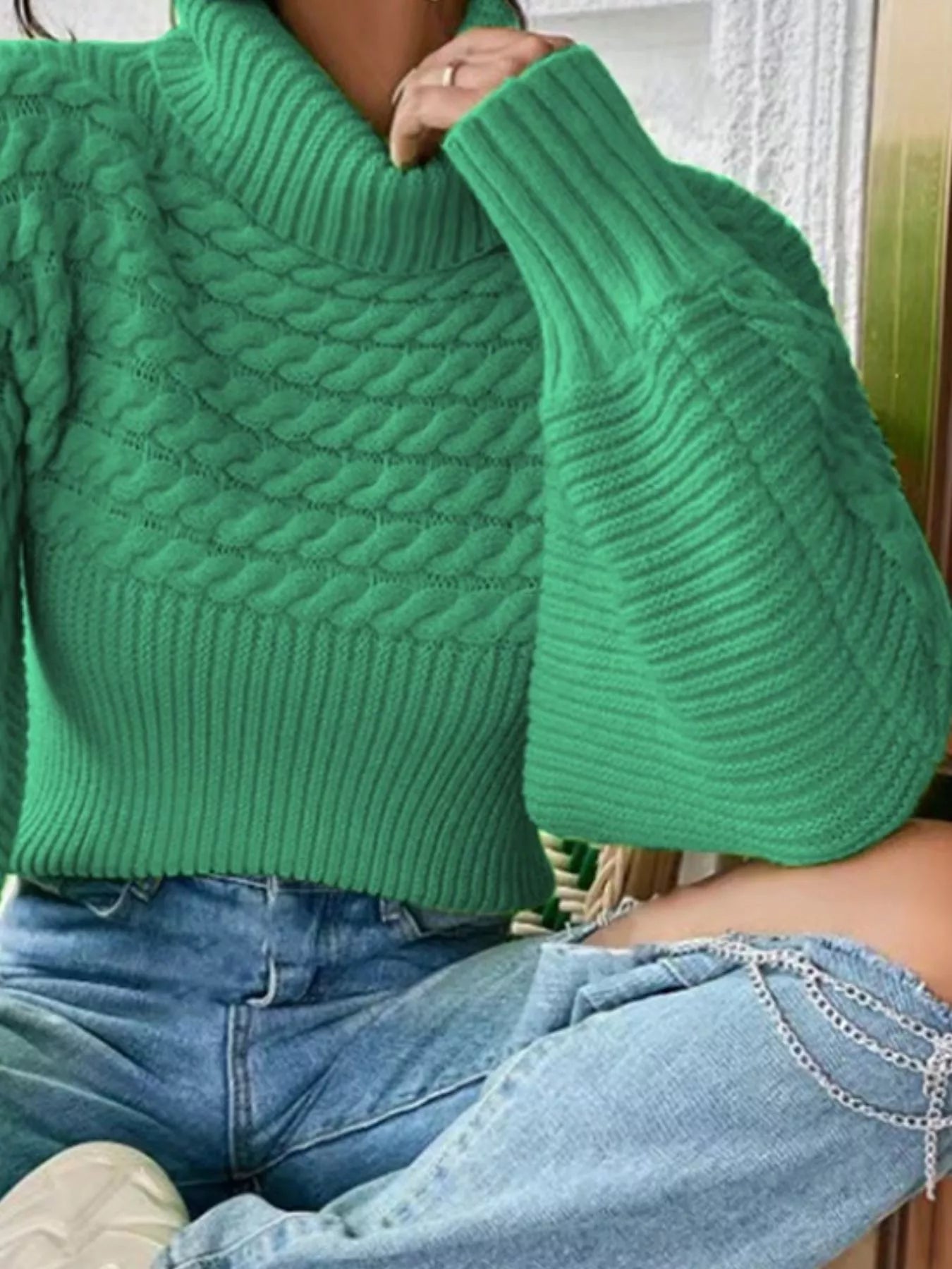 Full Size Textured Knit Turtleneck Long Sleeve Sweater Plus Size - Shop One Place