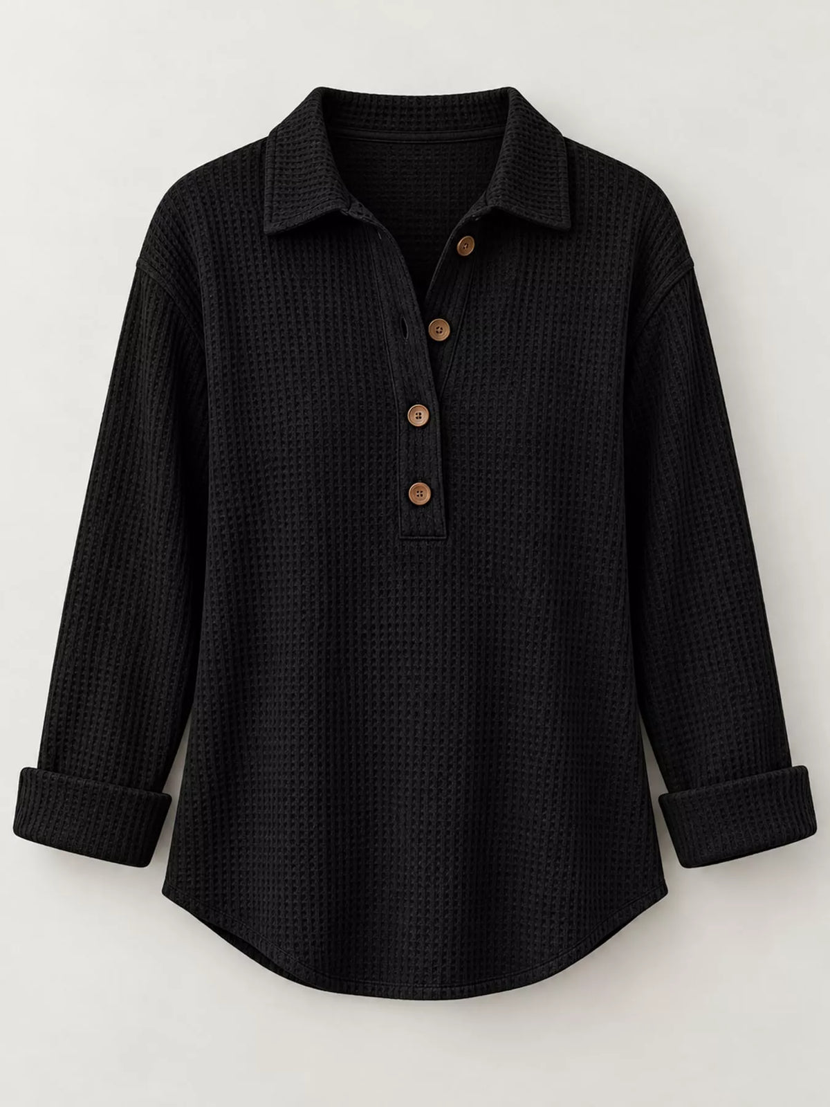 Women's Waffle Knit Long Sleeve Polo Top – view 19