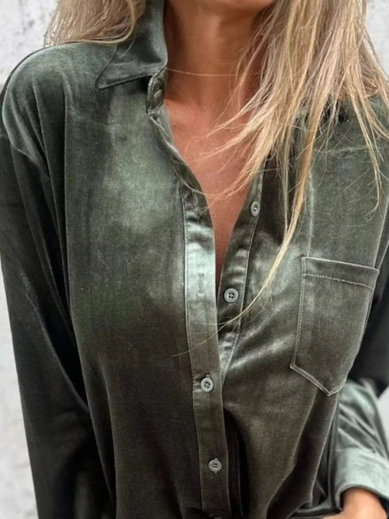 Full Size Velvet Button-Up Long Sleeve Shirt Plus Size  Shop One Place