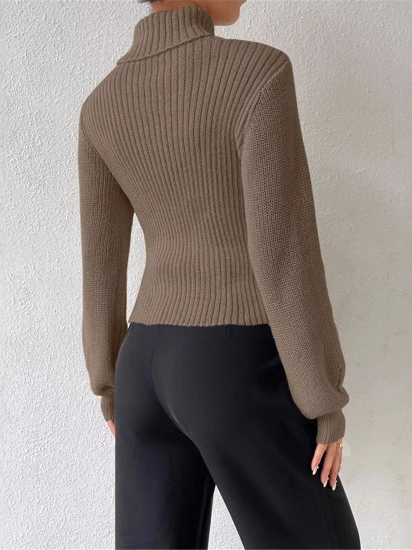 Cutout Front Turtleneck Long Sleeve Sweater  Shop One Place