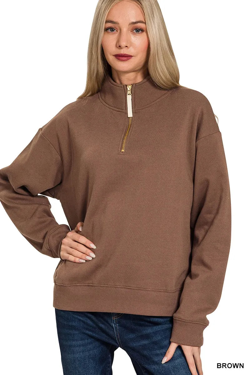 Zenana Fleece Half Zip Sweatshirt  Shop One Place