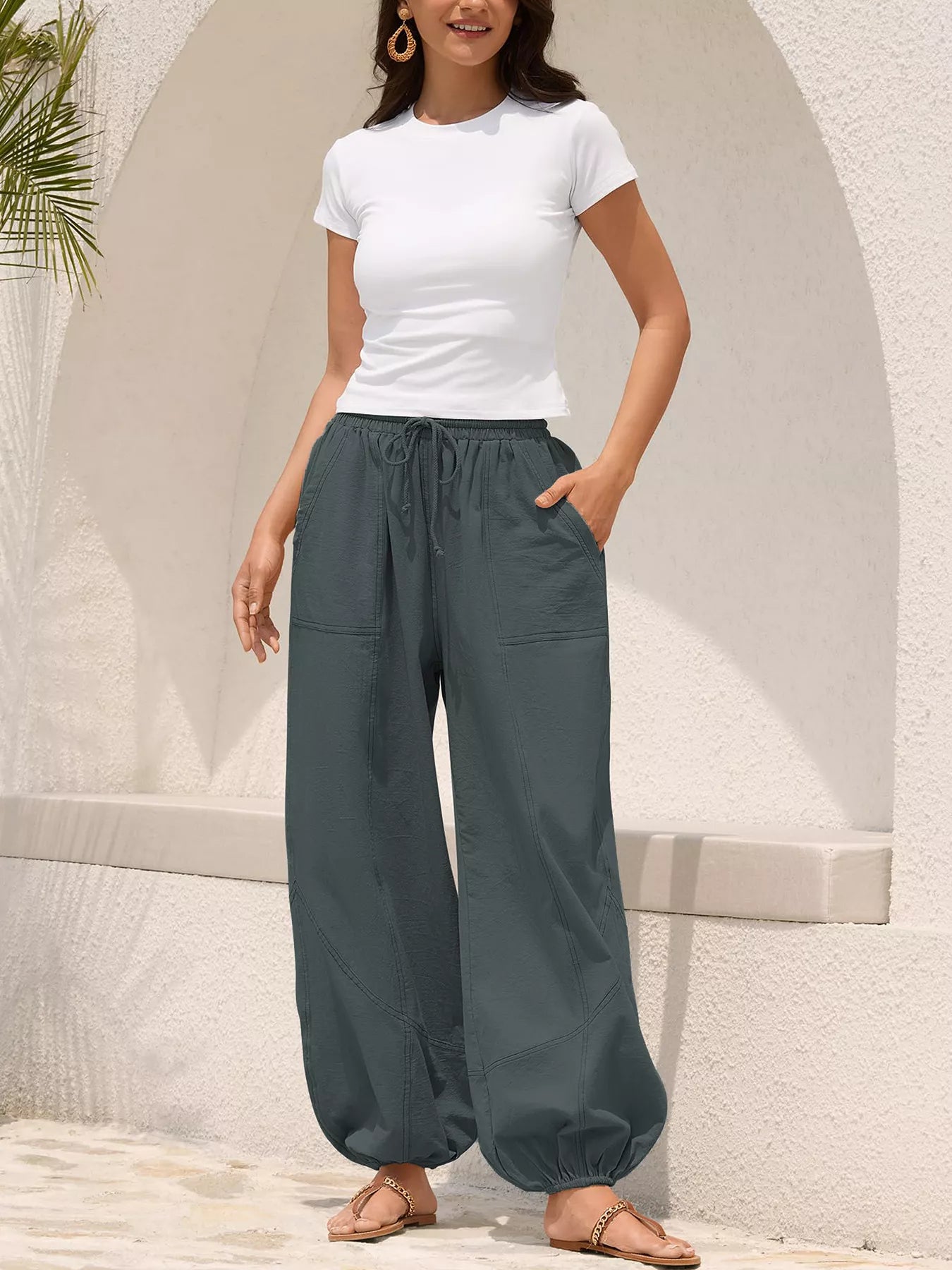 Casual Loose Fit Drawstring Waist Harem Joggers  Shop One Place