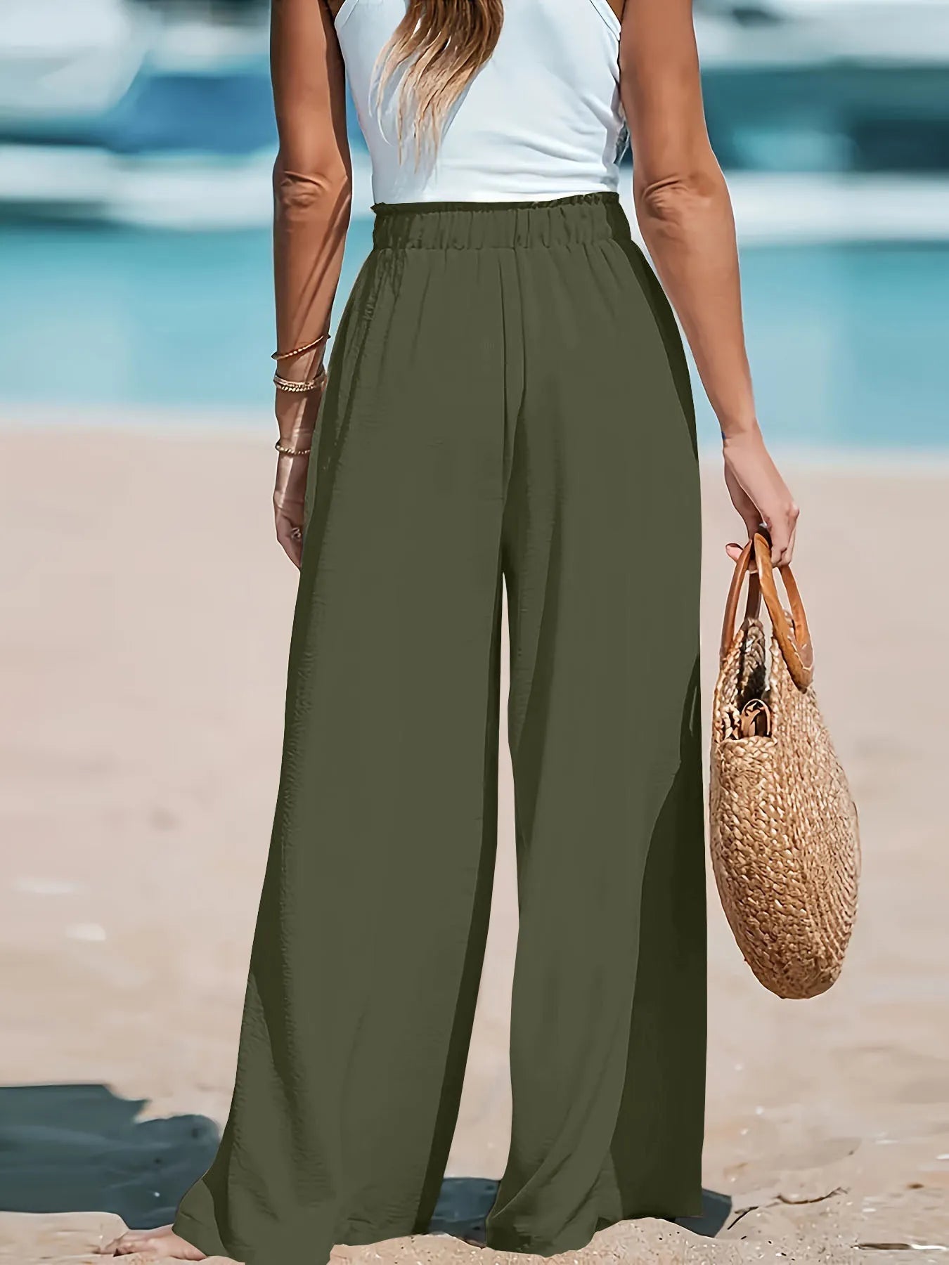Full Size Drawstring Waist Wide Leg Pants Plus Size  Shop One Place