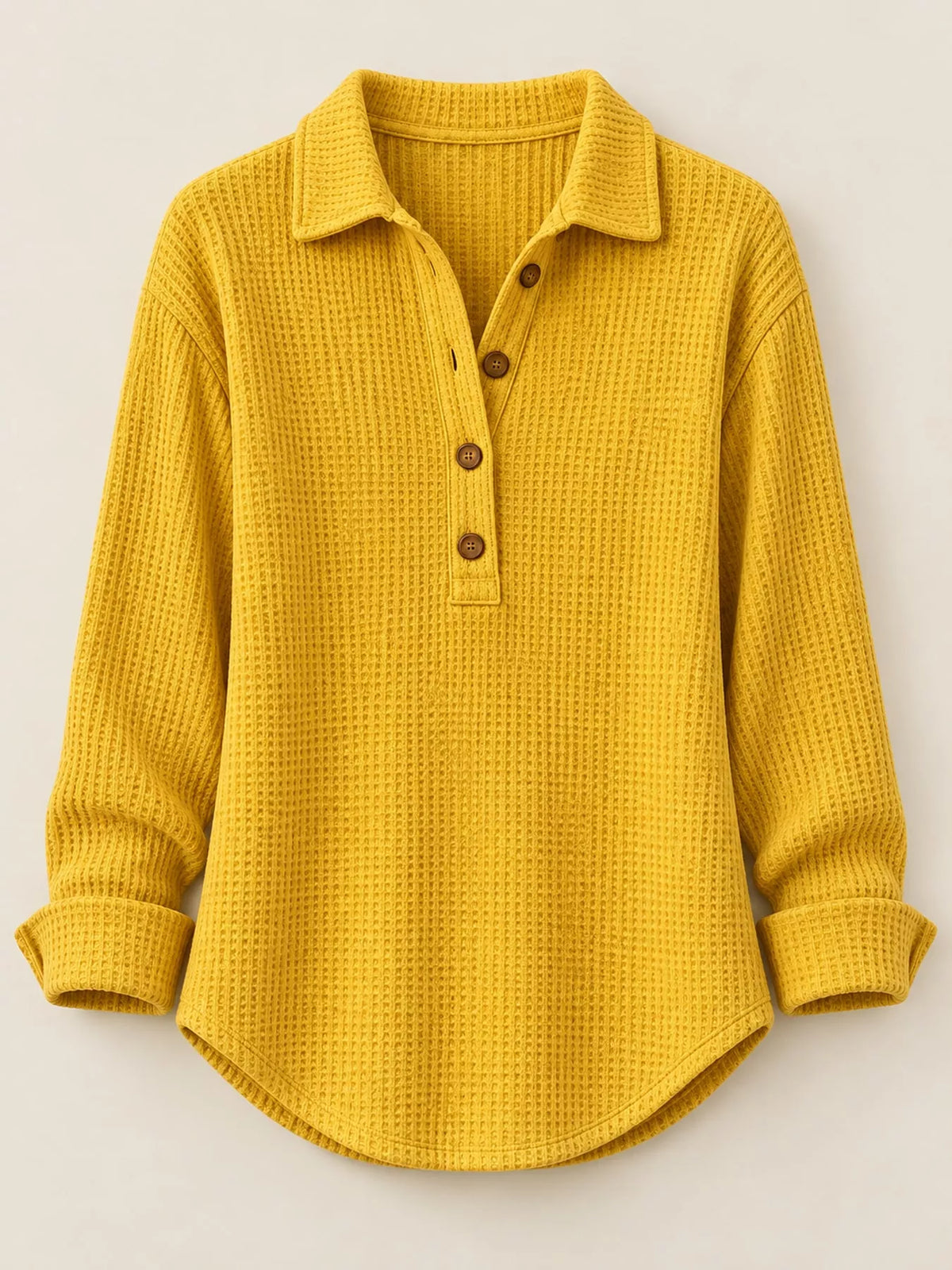 Full Size Waffle Knit Long Sleeve Polo Top Plus Size  Shop One Place