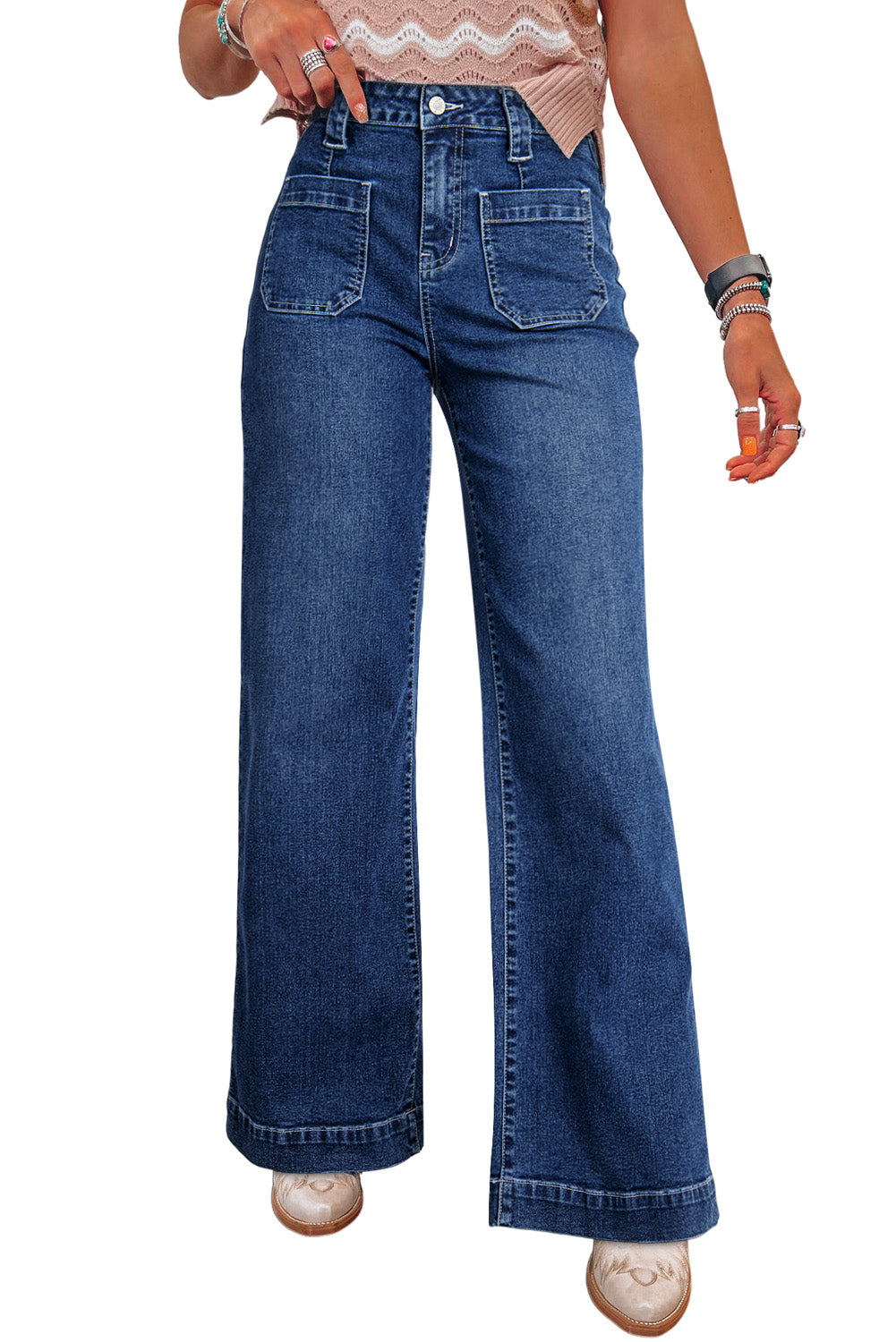 Sail Blue Wide Leg Pocketed High Waist Jeans  Shop One Place