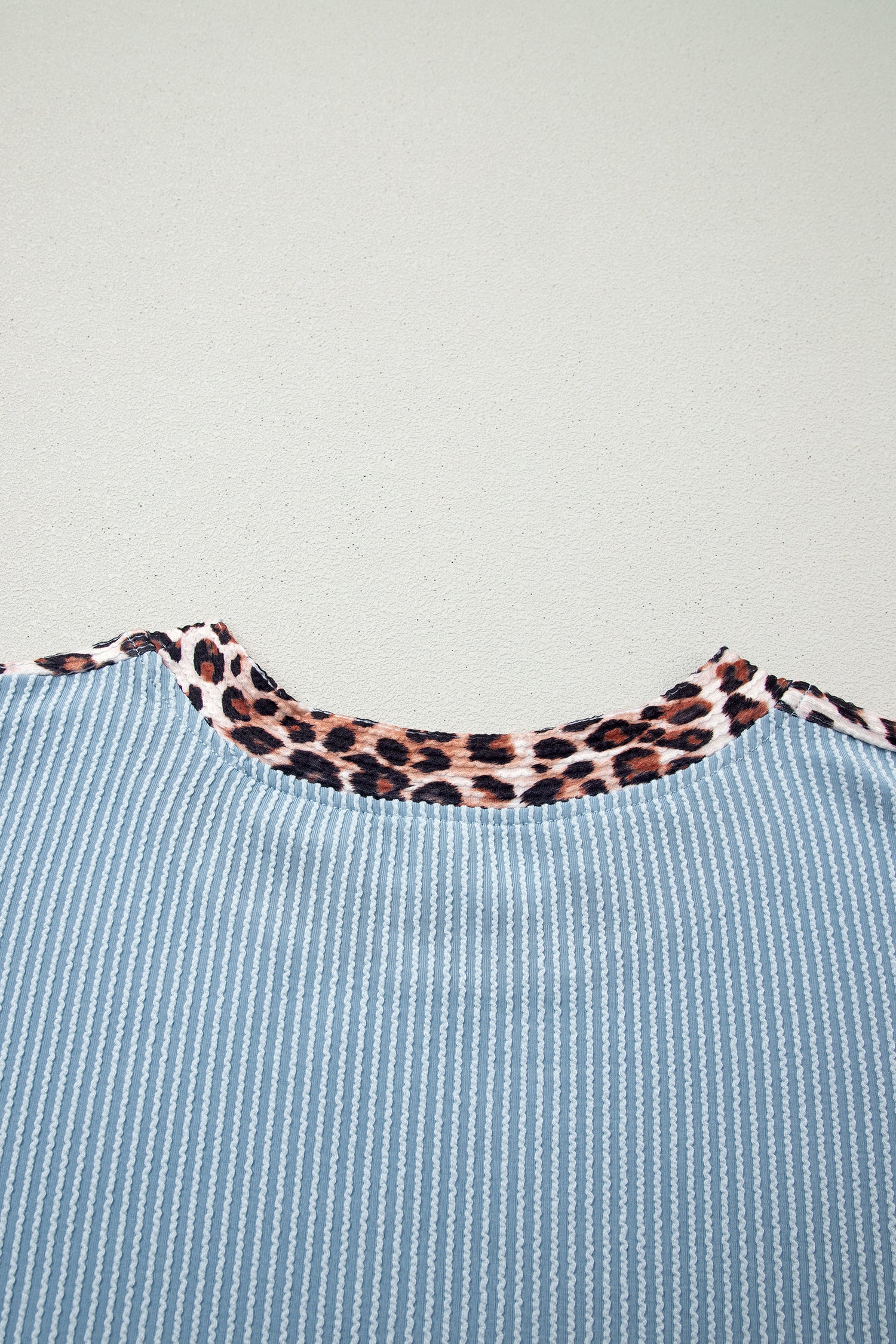 Sky Blue Leopard Trim Twist Ribbed Short Set  Shop One Place