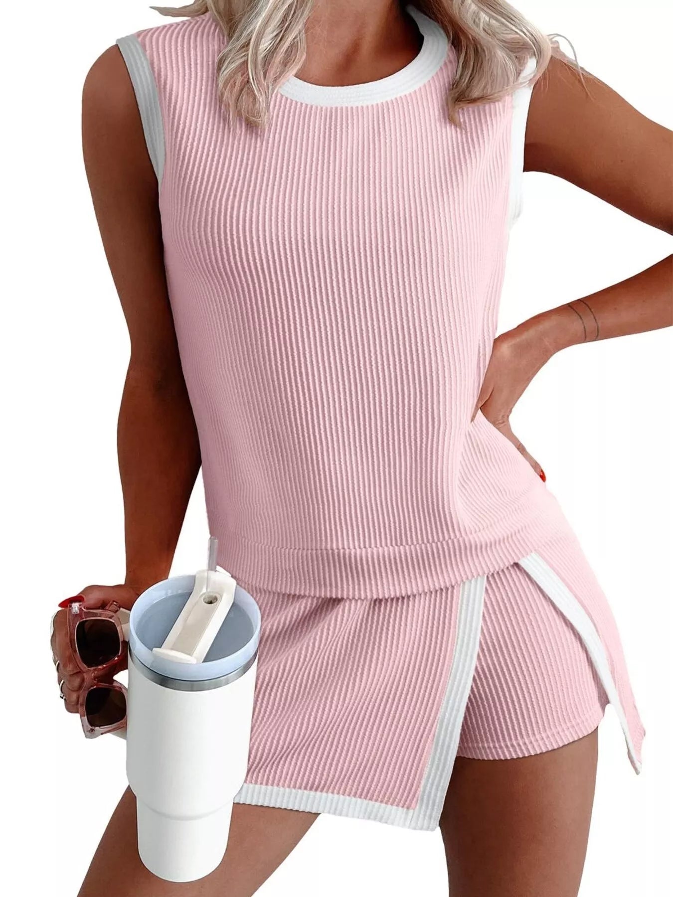 Ribbed Knit Sleeveless Top and Skort Set  Shop One Place