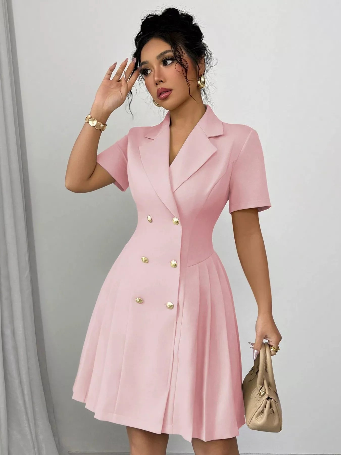 Double-Breasted Pleated Blazer Dress  Shop One Place