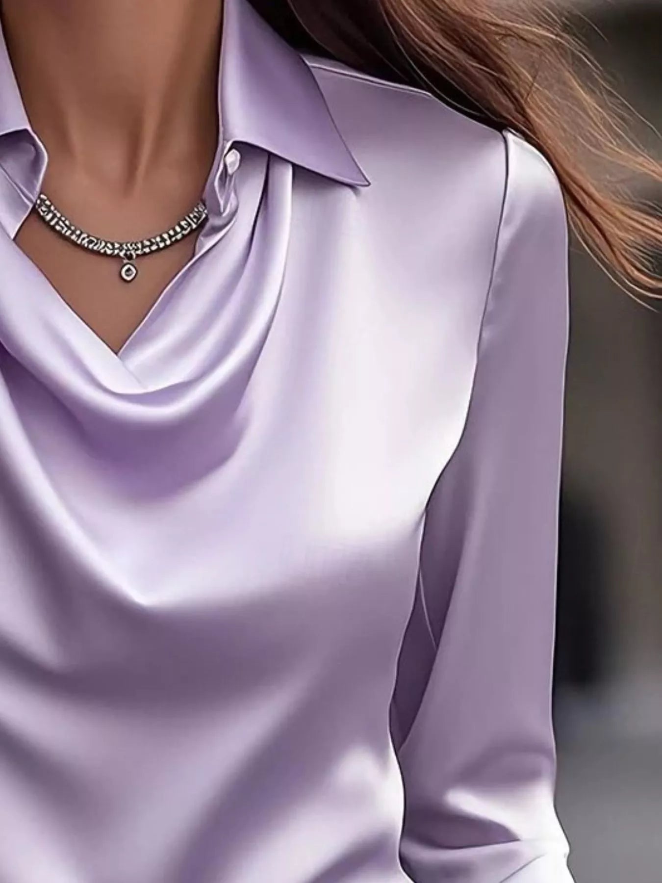 Ruched Long Sleeve Drape Collar Blouse  Shop One Place