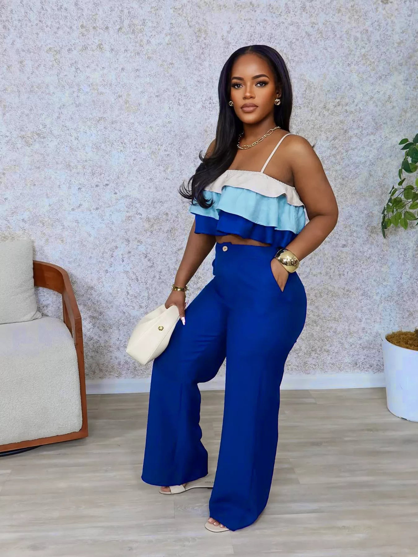 Layered Ruffle Crop Top and Pants Set  Shop One Place