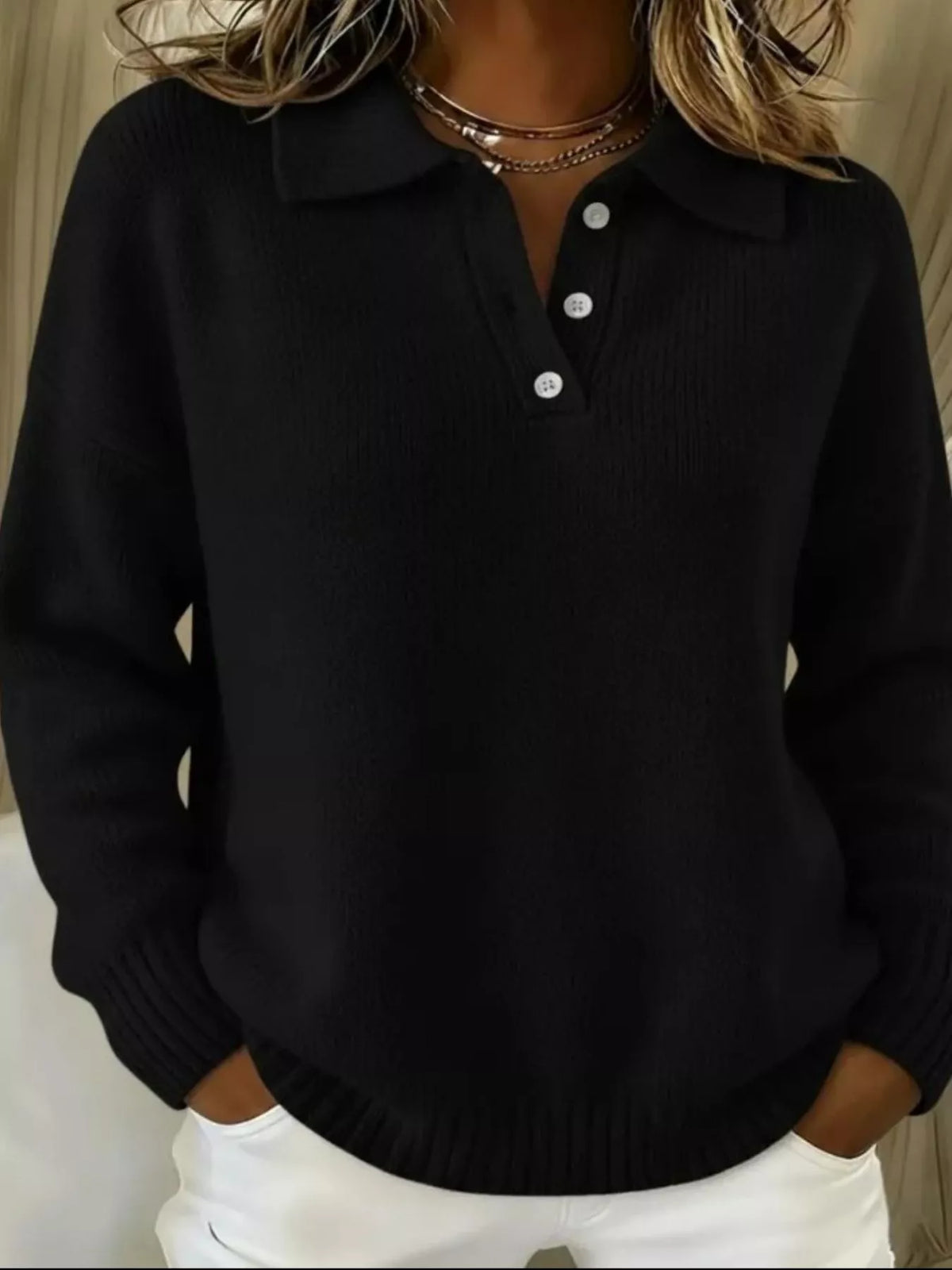 Full Size Button Detail Drop Shoulder Sweater Plus Size  Shop One Place