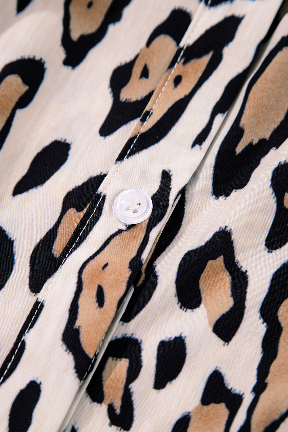 Light French Beige Leopard Print Balloon Sleeve Loose Blouse  Shop One Place