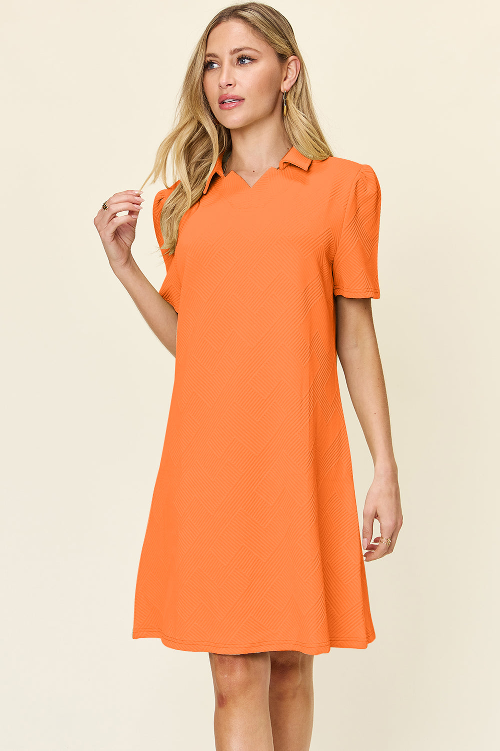Double Take Full Size Texture Collared Neck Short Sleeve Dress  Shop One Place