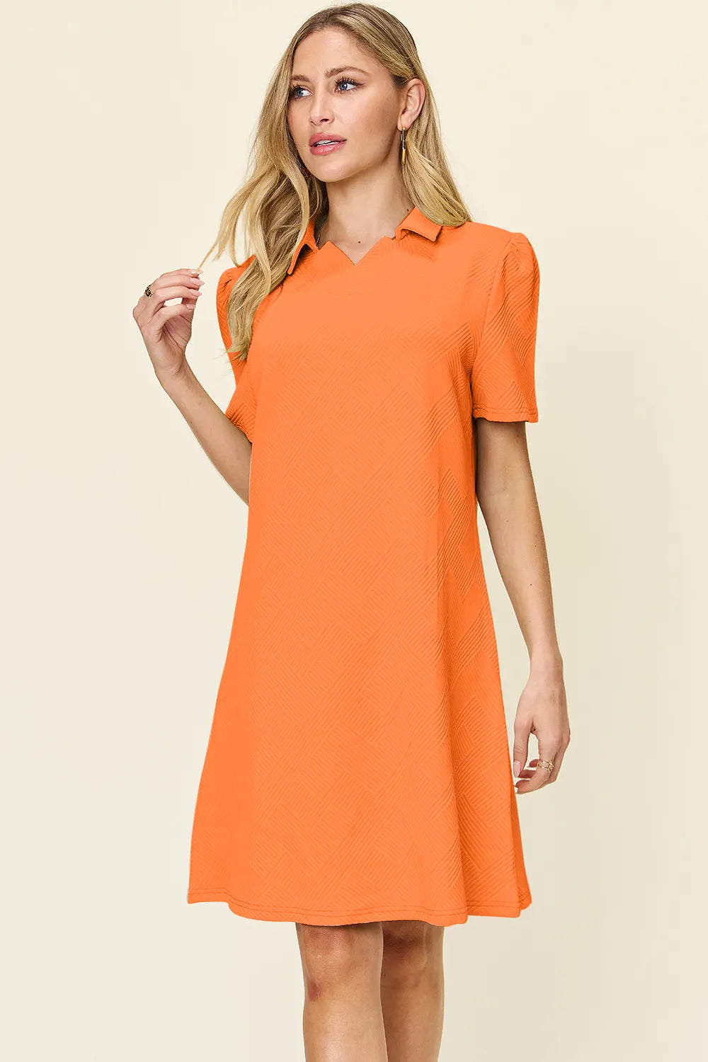 Double Take Full Size Texture Collared Neck Short Sleeve Dress  Shop One Place