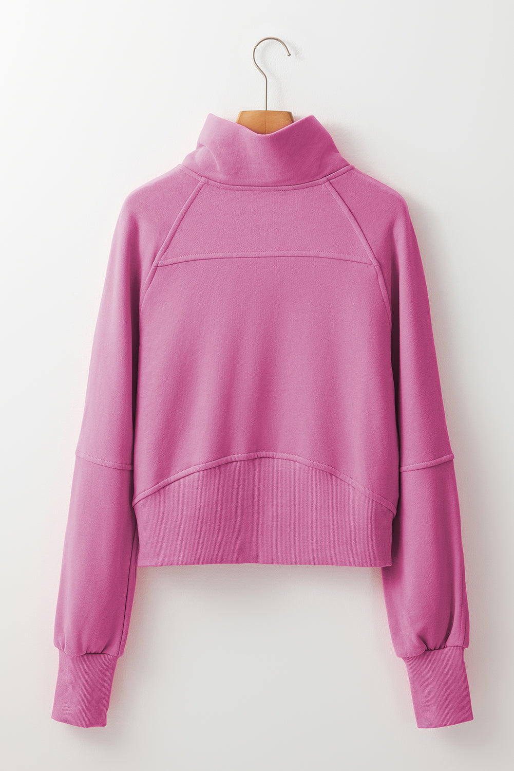 Zip Up Stand Collar Ribbed Thumbhole Sleeve Sweatshirt