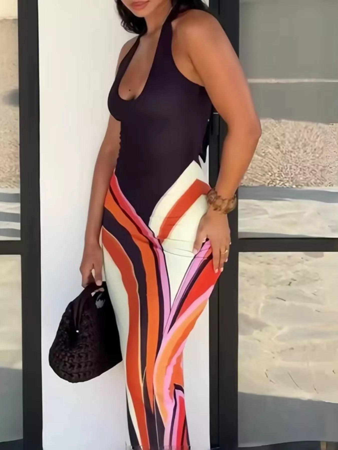 Halter Neck Maxi Dress with Abstract Print  Shop One Place