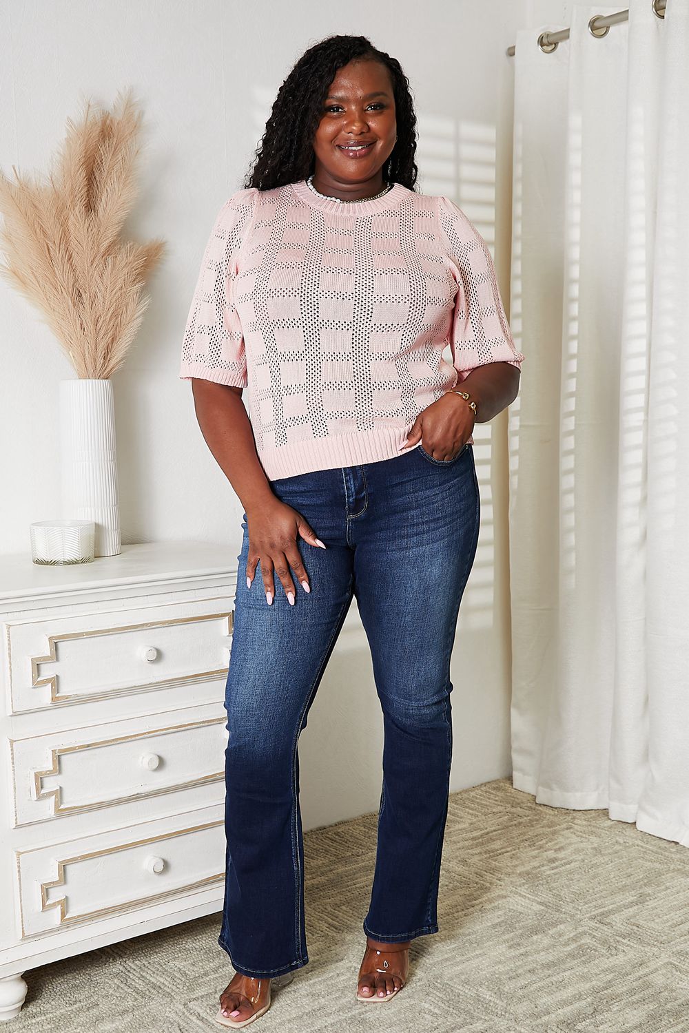 Mandy Ribbed Trim Round Neck Knit Top  Shop One Place