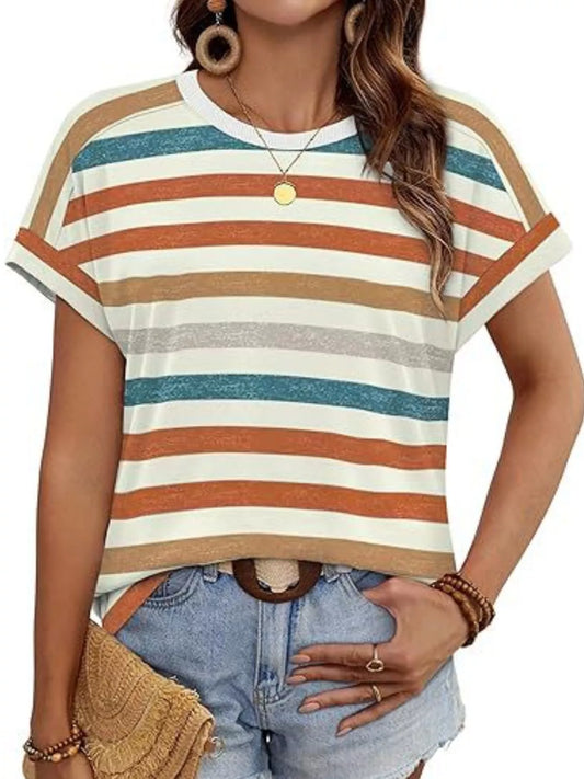 Striped Short Sleeve Casual T-Shirt  Shop One Place