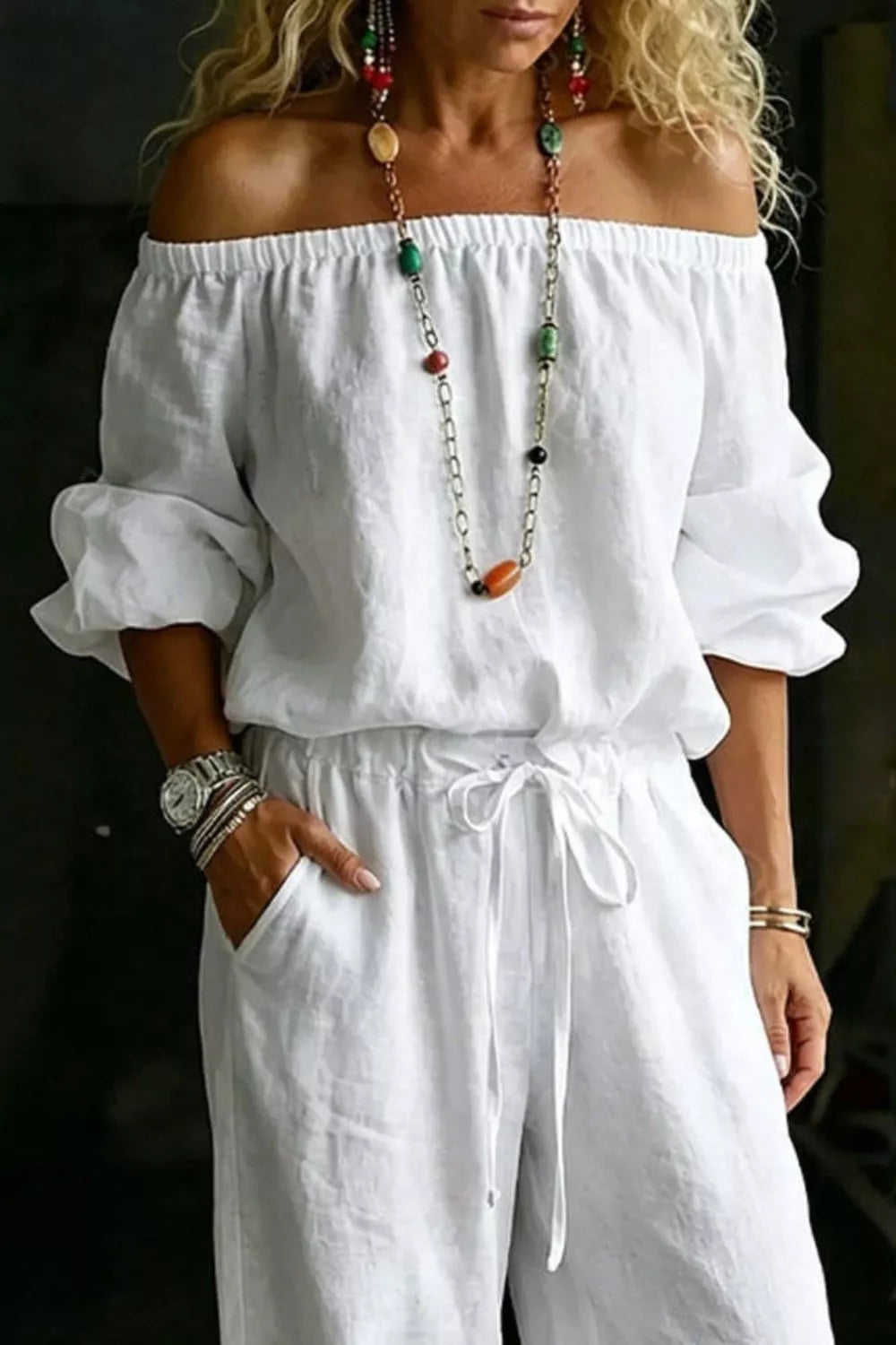 Full Size Off-Shoulder Top and Pants Set Plus Size  Shop One Place