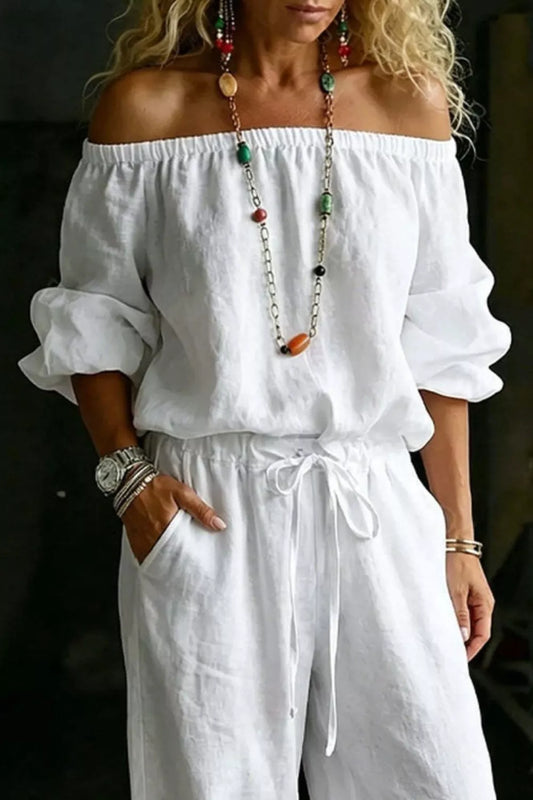 Full Size Off-Shoulder Top and Pants Set Plus Size  Shop One Place
