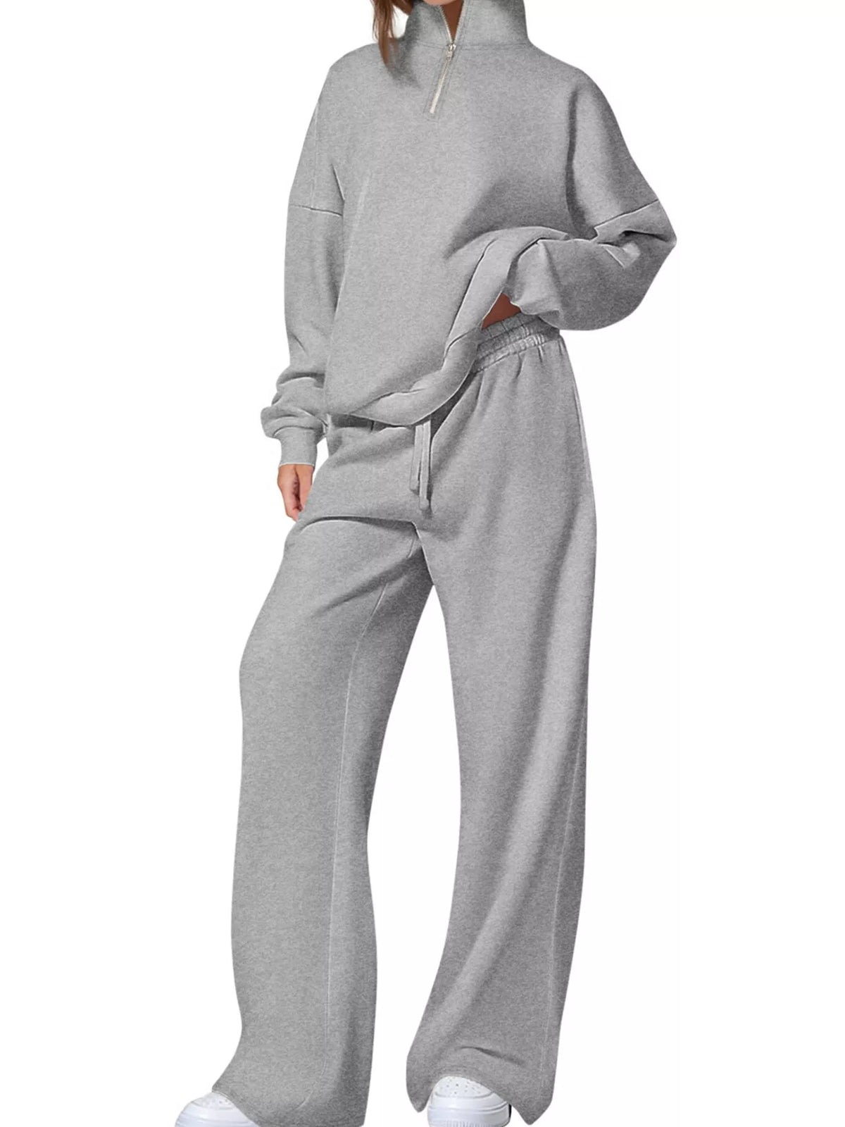 Half-Zip Sweatshirt and Wide-Leg Sweatpants Set  Shop One Place