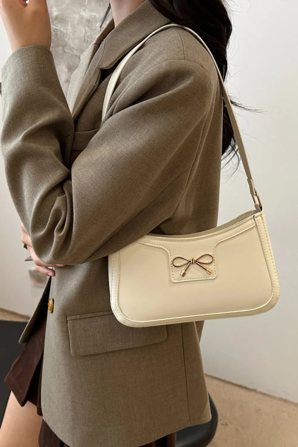 Bow Trim PU Leather Shoulder Bag  Shop One Place