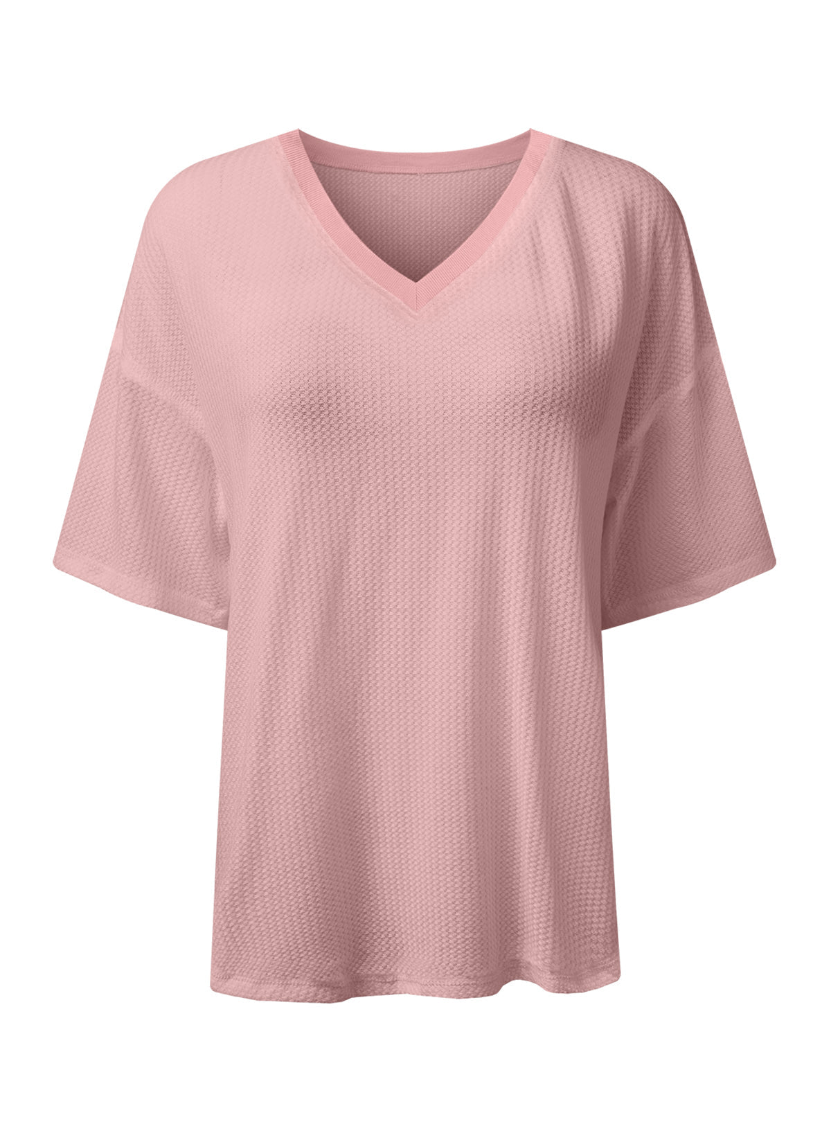 Black Waffle Texture V Neck Drop Shoulder Loose Tee  Shop One Place