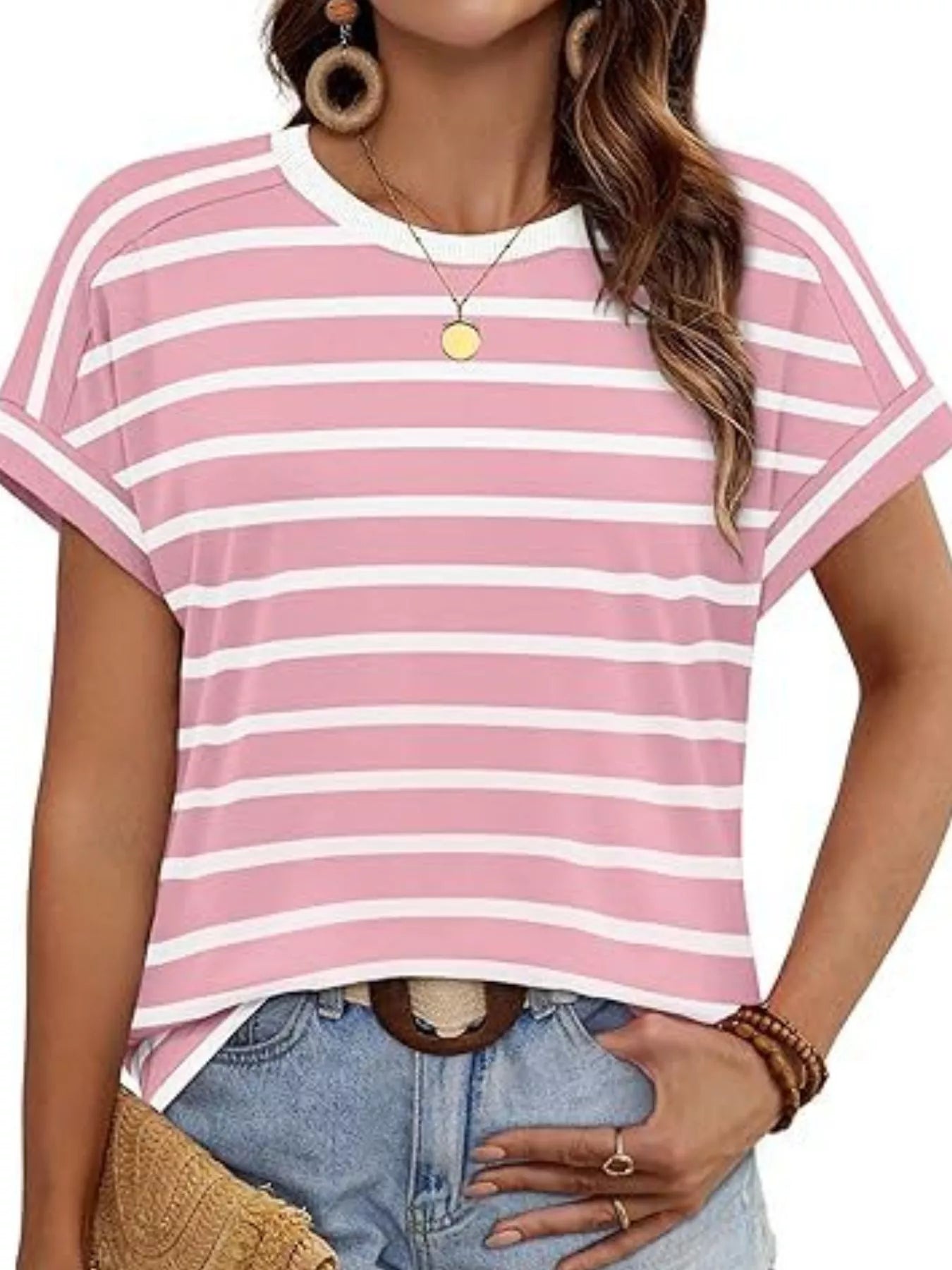 Striped Short Sleeve Casual T-Shirt  Shop One Place
