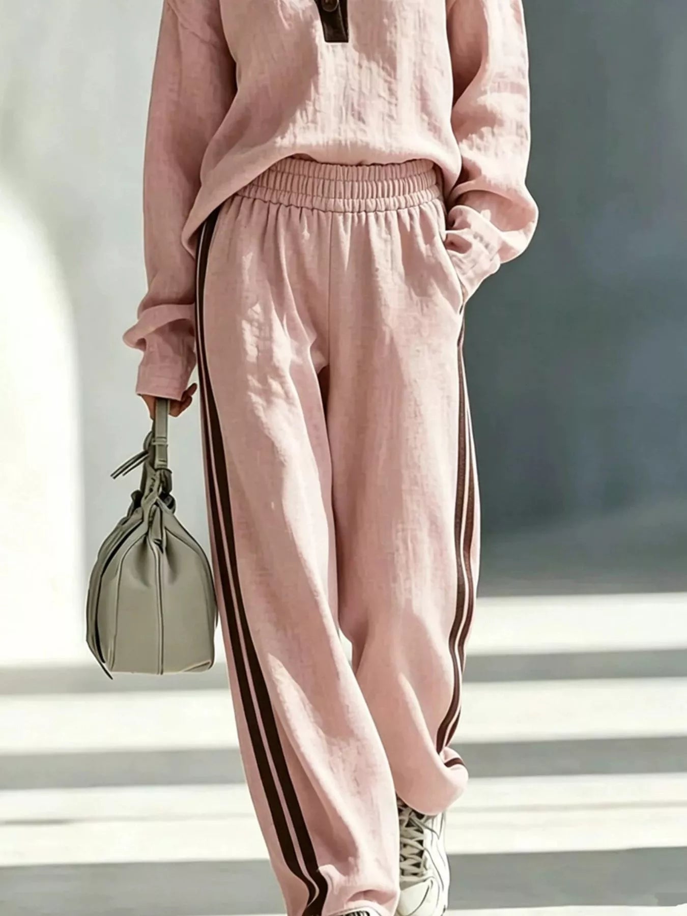 Long Sleeve Top and Side-Striped Joggers Set  Shop One Place