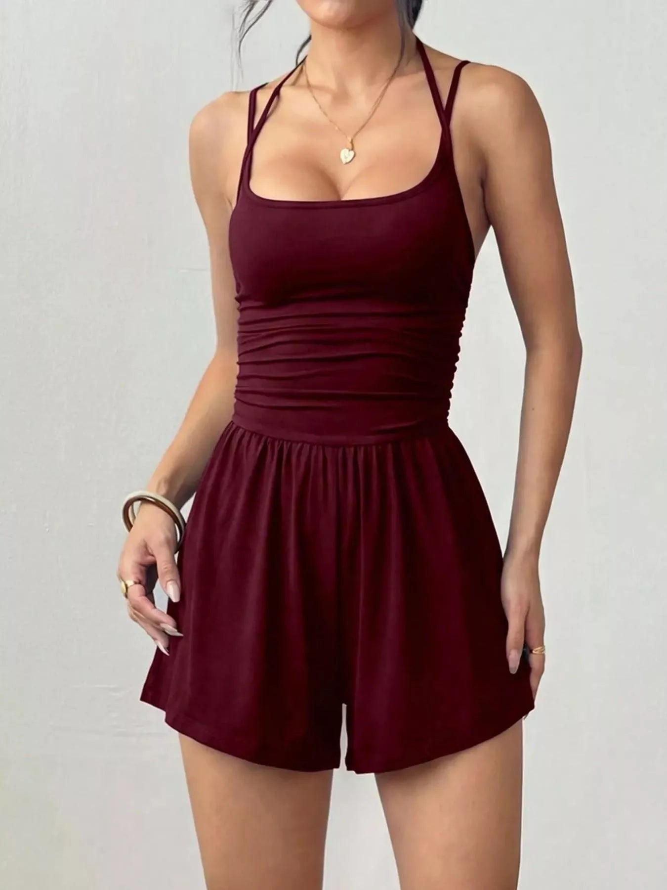 Ruched Spaghetti Strap Romper  Shop One Place
