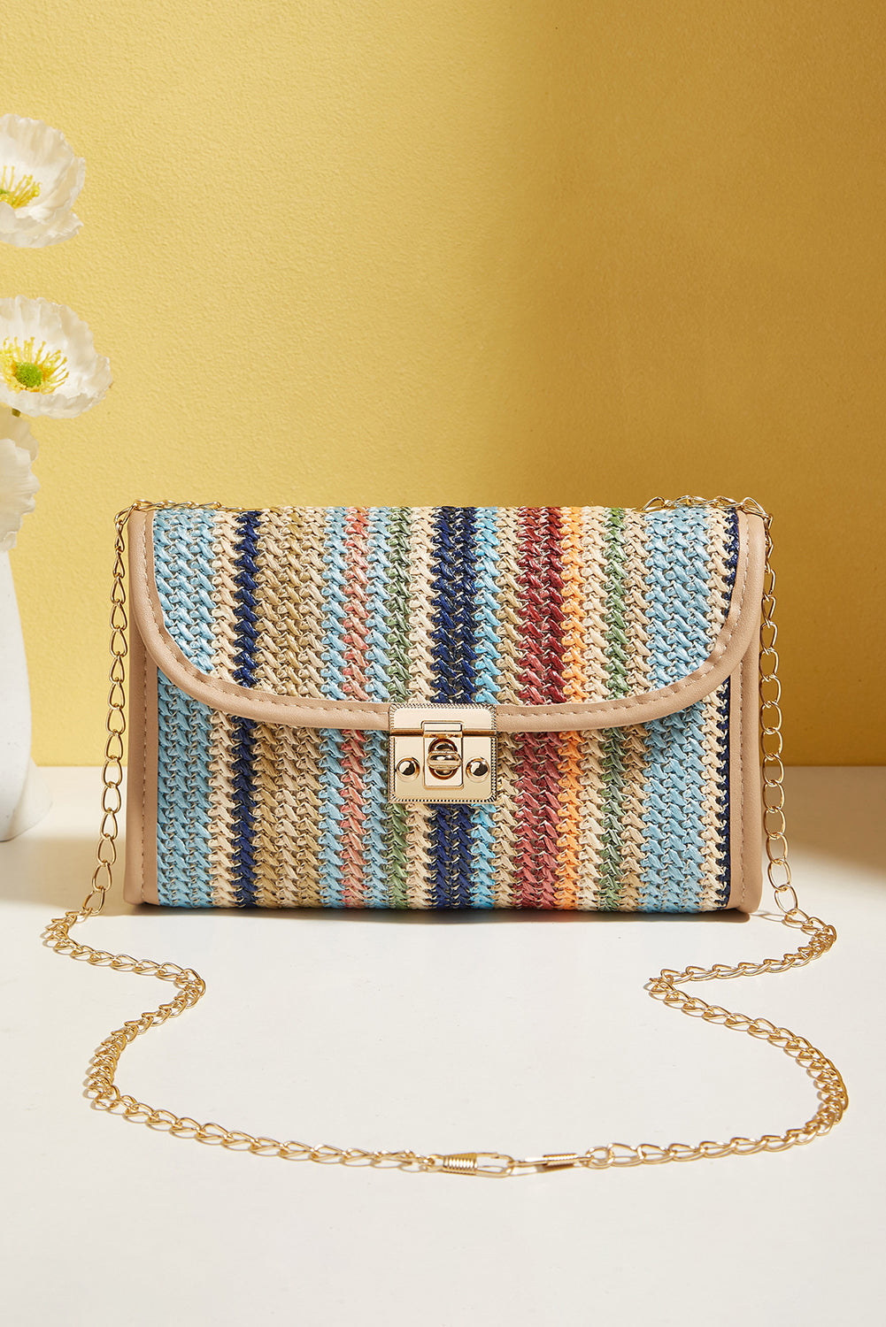 Wholesale Iceland Blue Striped Crochet Flapped Single Shoulder Bag