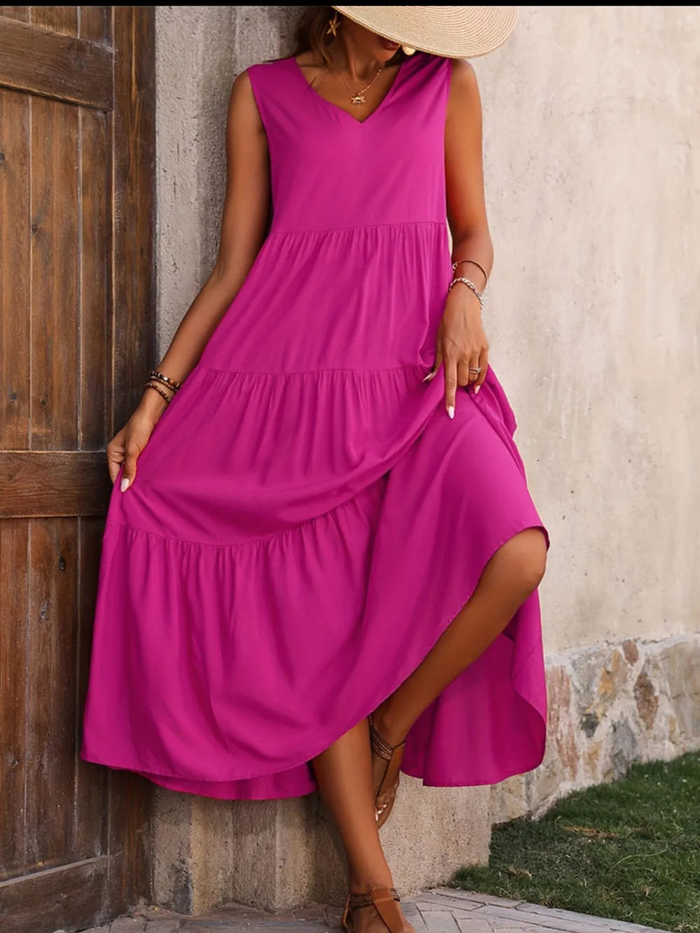 Tiered V-Neck Sleeveless Dress  Shop One Place
