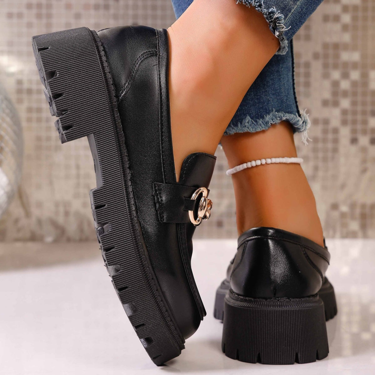 Chain Decor Round Toe Loafers  Shop One Place