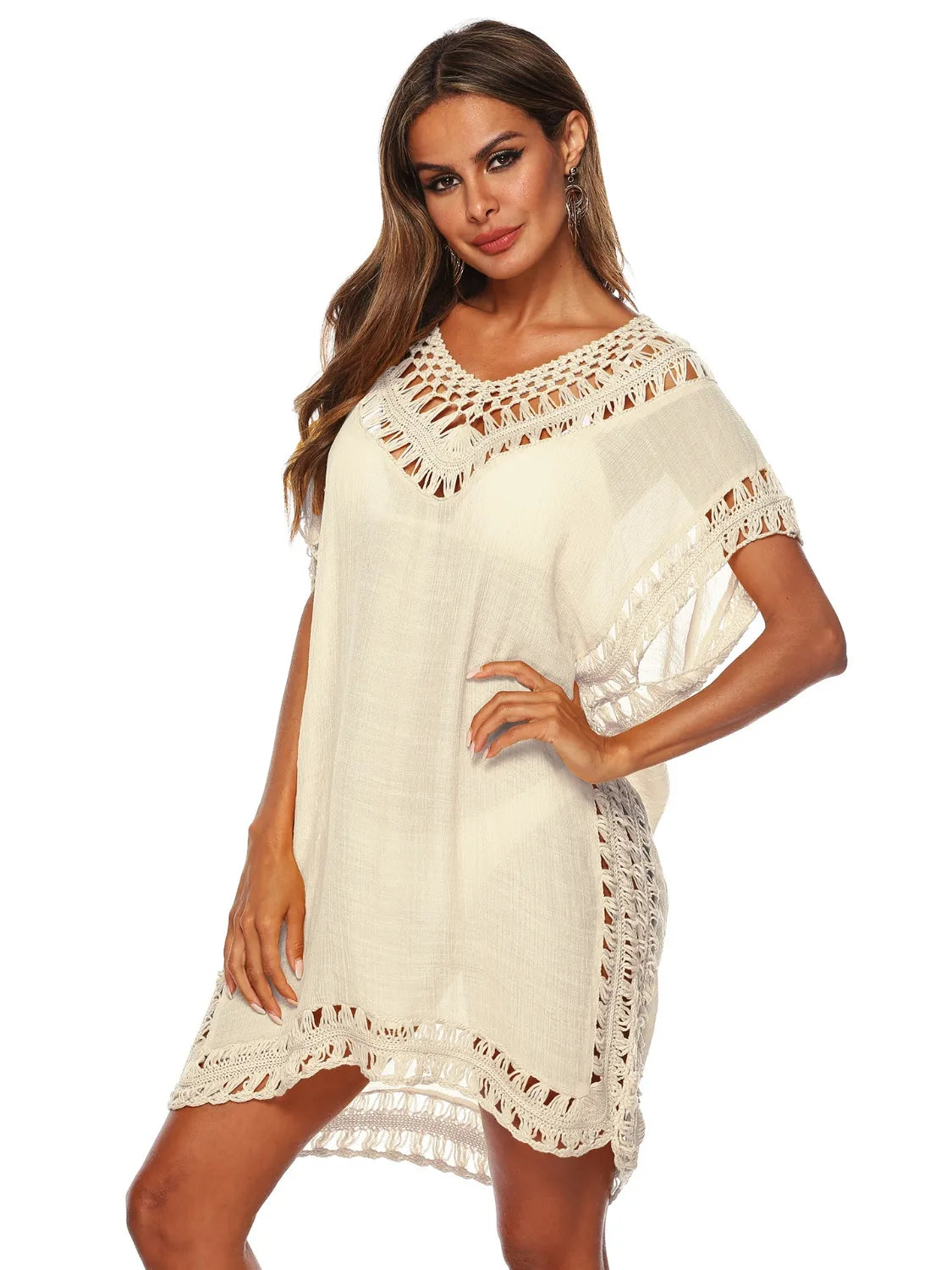 Bohemian Crochet Trim Beach Cover Up Dress  Shop One Place