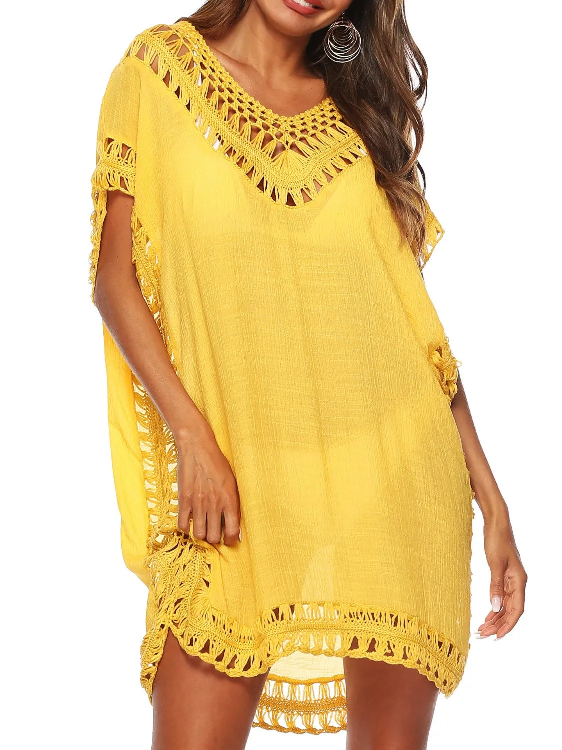 Bohemian Crochet Trim Beach Cover Up Dress  Shop One Place