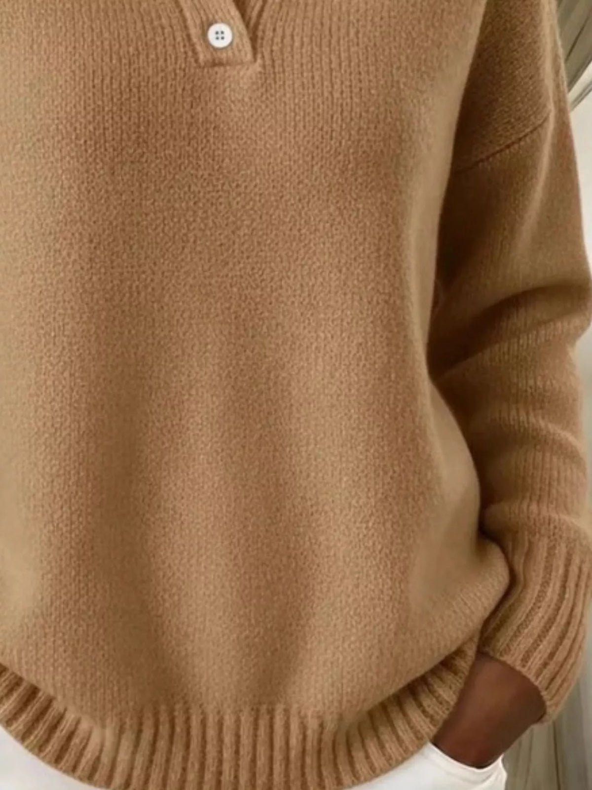 Full Size Button Detail Dropped Shoulder Sweater Plus Size  Shop One Place