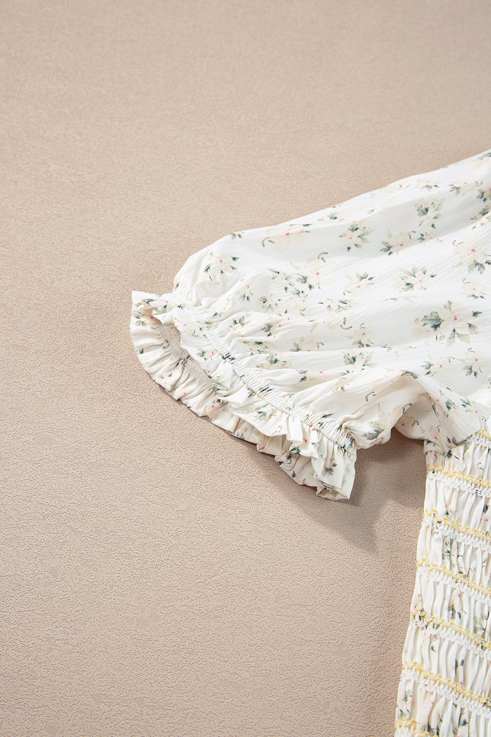 White Frill Neckline Shirred Bodice Floral Maxi Dress  Shop One Place