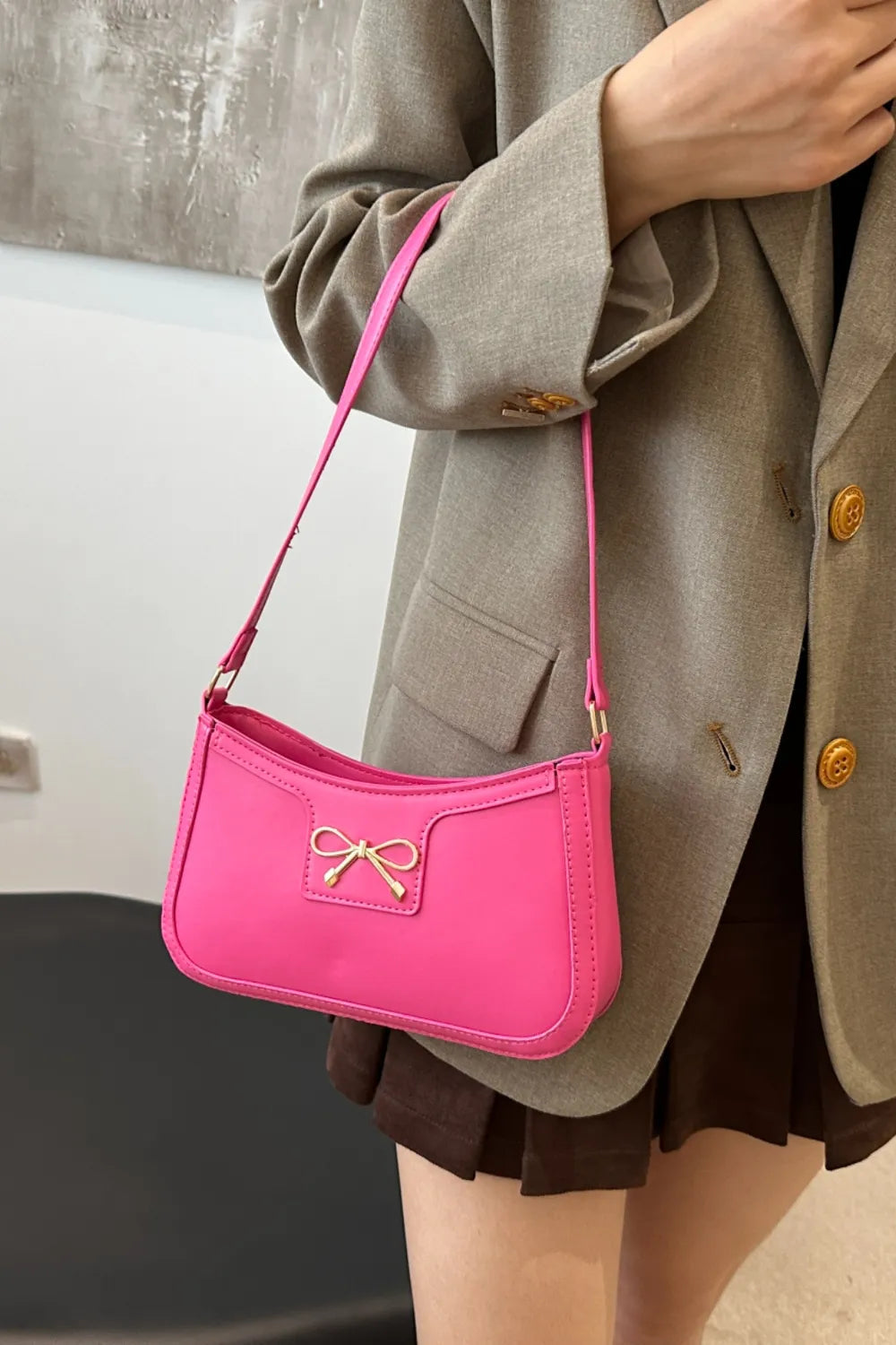 Bow Trim PU Leather Shoulder Bag  Shop One Place
