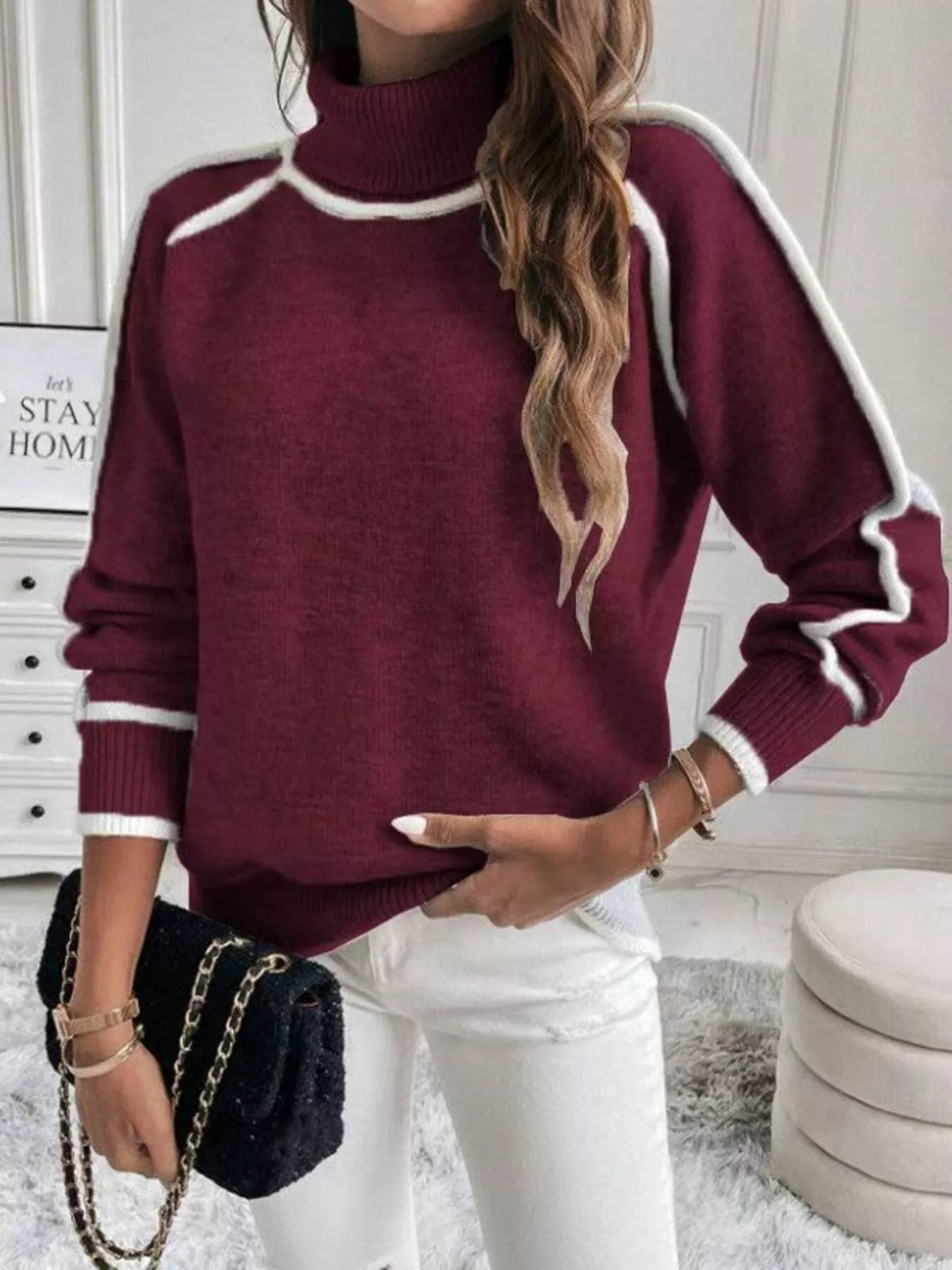 Women's Contrast Trim Turtleneck Sweater – view 8