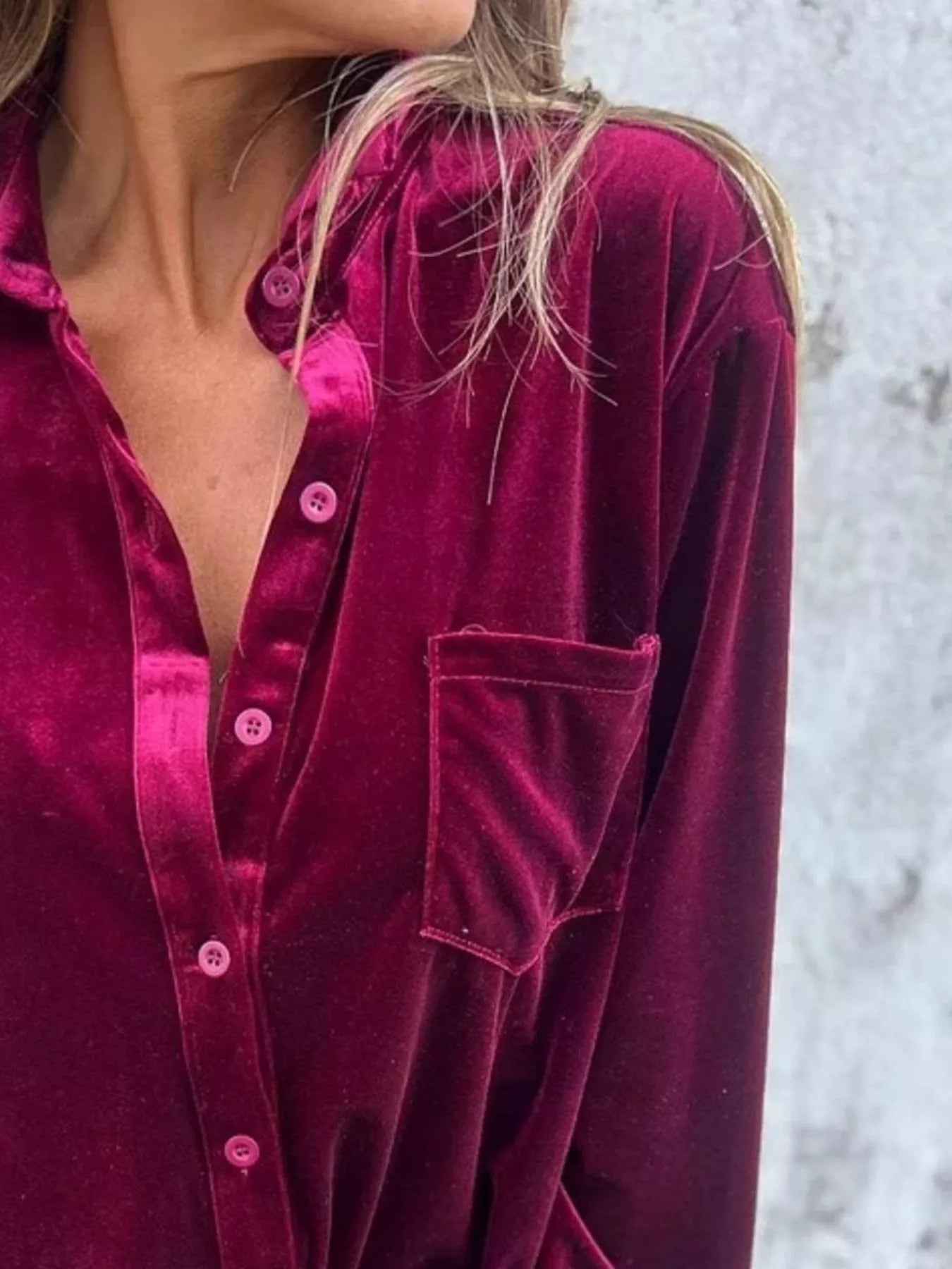 Full Size Velvet Button-Up Long Sleeve Shirt Plus Size  Shop One Place