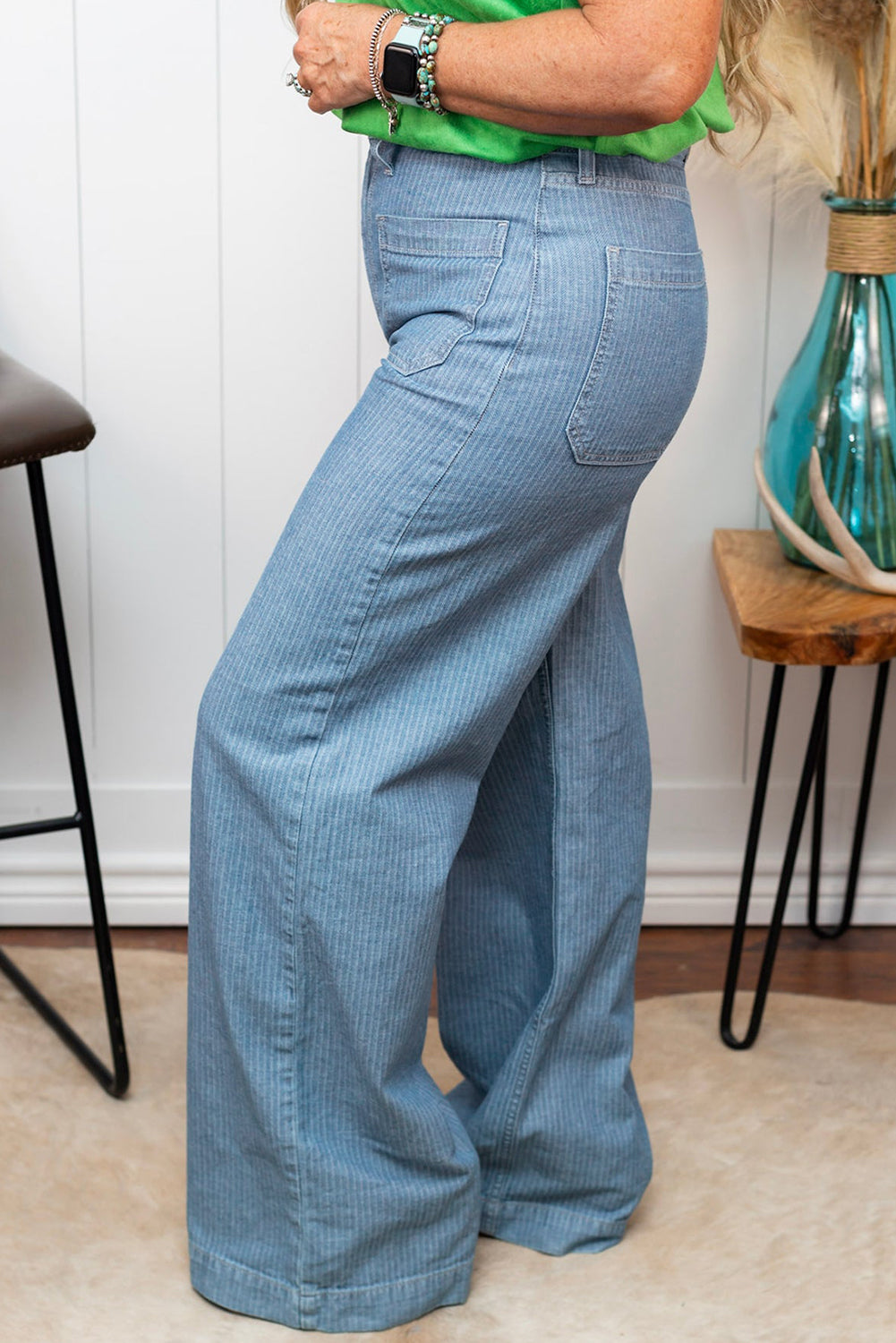 Dusk Blue Patched Pocket Textured Wide Leg Plus Size Jeans  Shop One Place