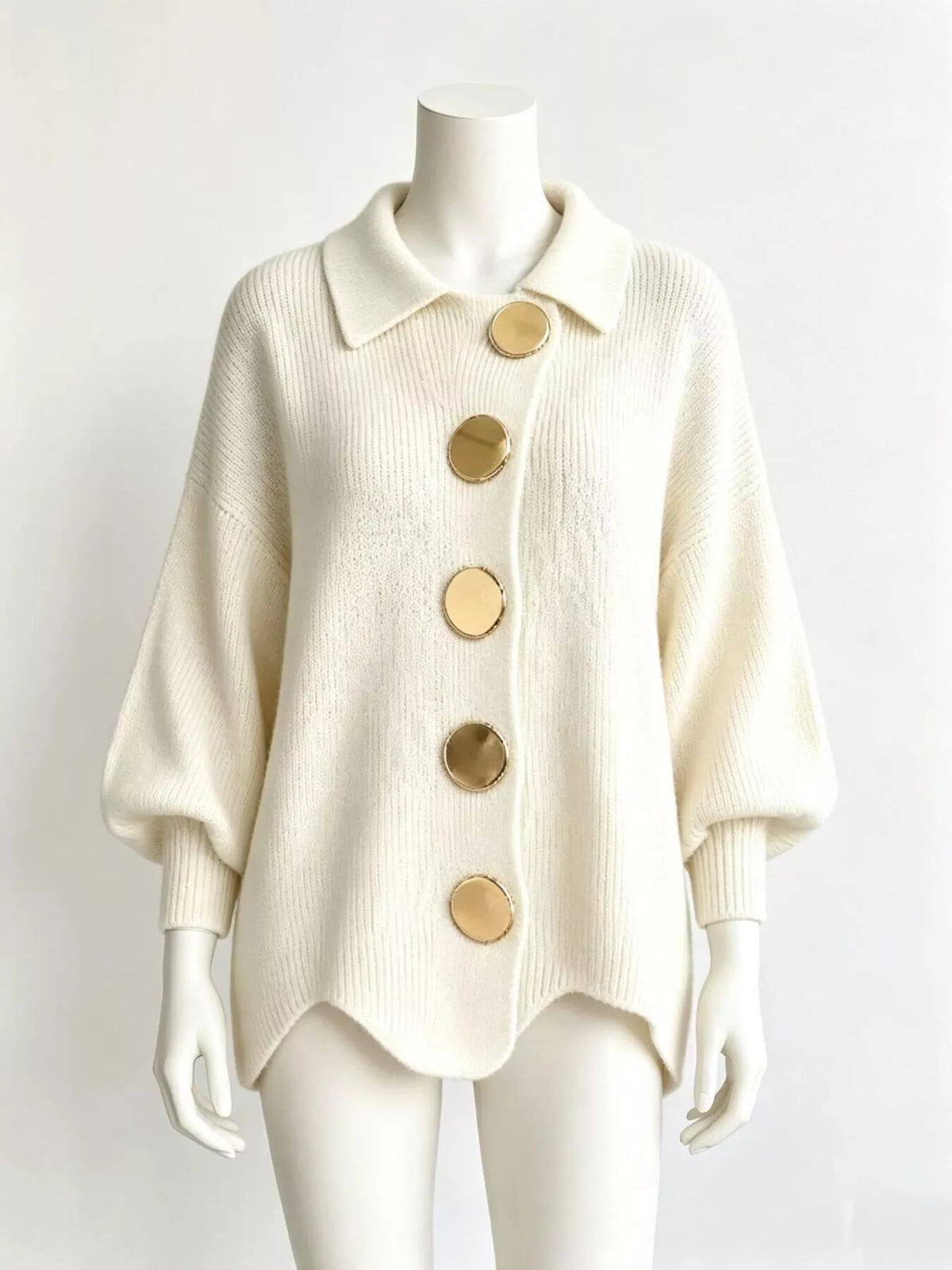 Full Size Collared Wavy Hem Knit Cardigan with Metal Button Plus Size  Shop One Place