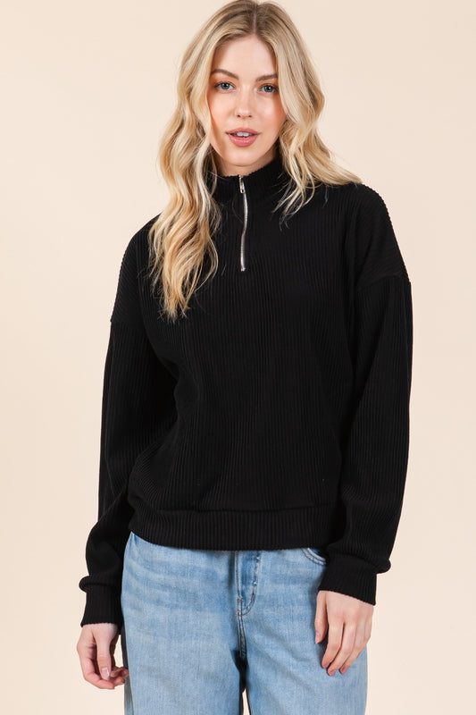 BOMBOM Quarter Zip Long Sleeve Sweatshirt with Pockets  Shop One Place