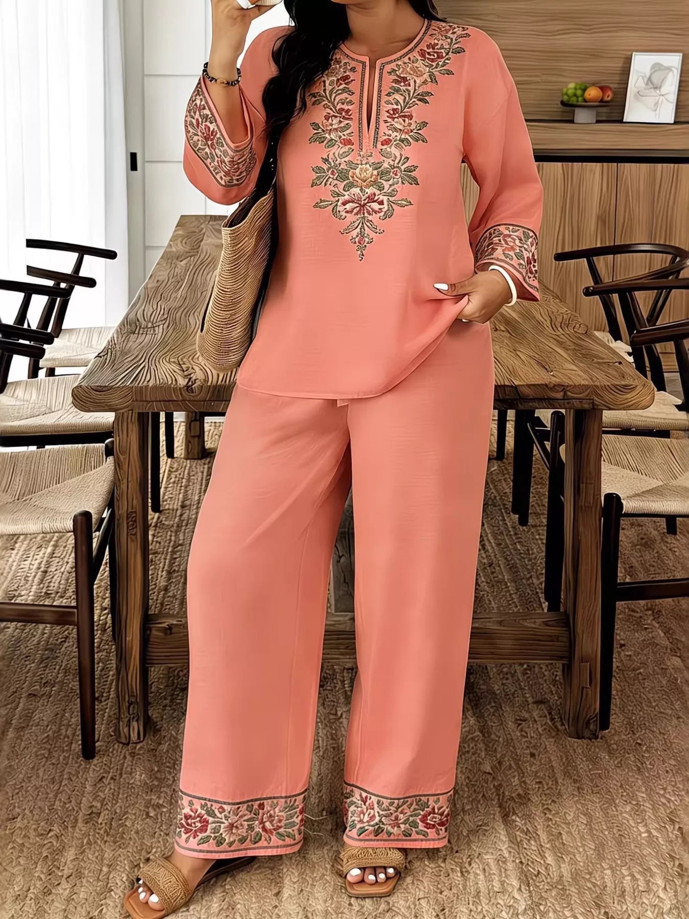 Full Size Embroidered Long Sleeve Top and Pants Set Plus Size  Shop One Place