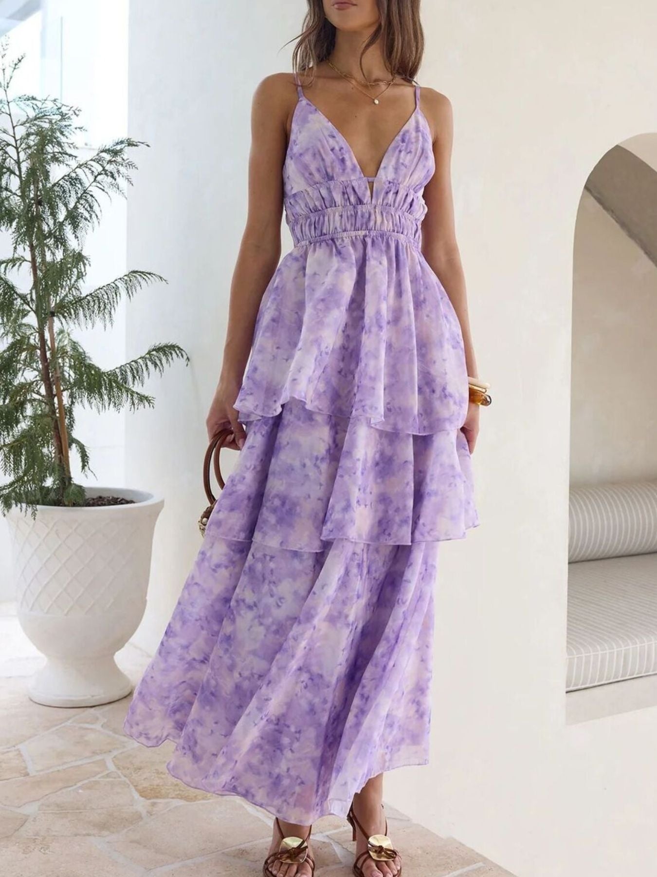 Tie-Dye Ruffled Layered Maxi Dress  Shop One Place