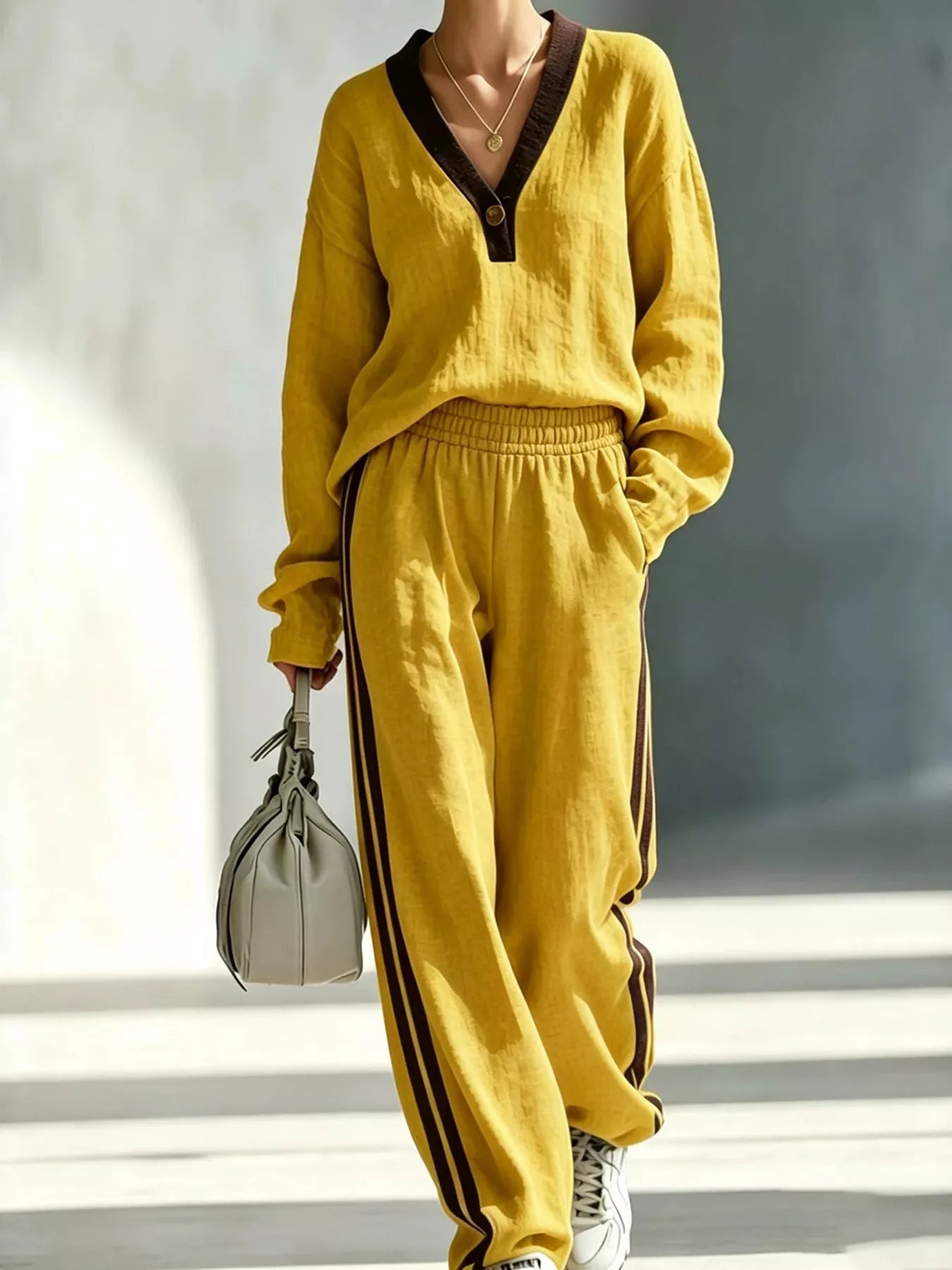 Long Sleeve Top and Side-Striped Joggers Set  Shop One Place