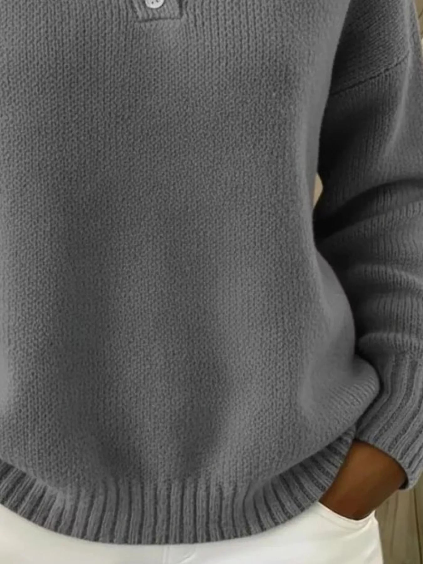 Full Size Button Detail Dropped Shoulder Sweater Plus Size  Shop One Place