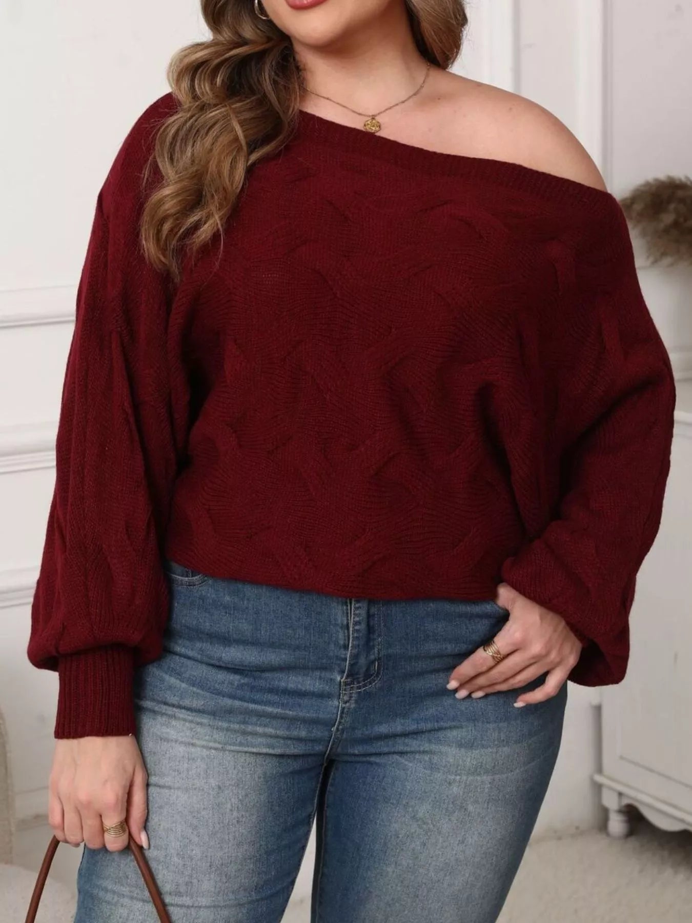 Plus Size Off-Shoulder Long Sleeve Sweater  Shop One Place