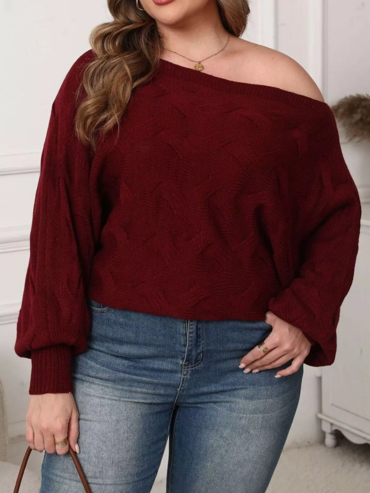 Plus Size Off-Shoulder Long Sleeve Sweater  Shop One Place
