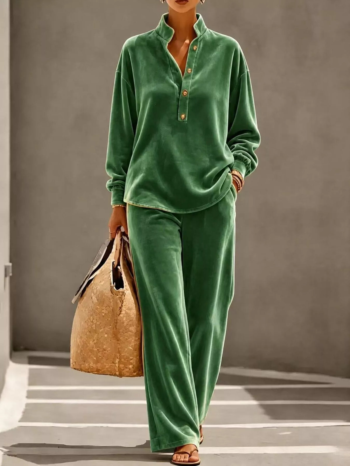 Women's Half-Button Top & Wide-Leg Pants Set – view 13